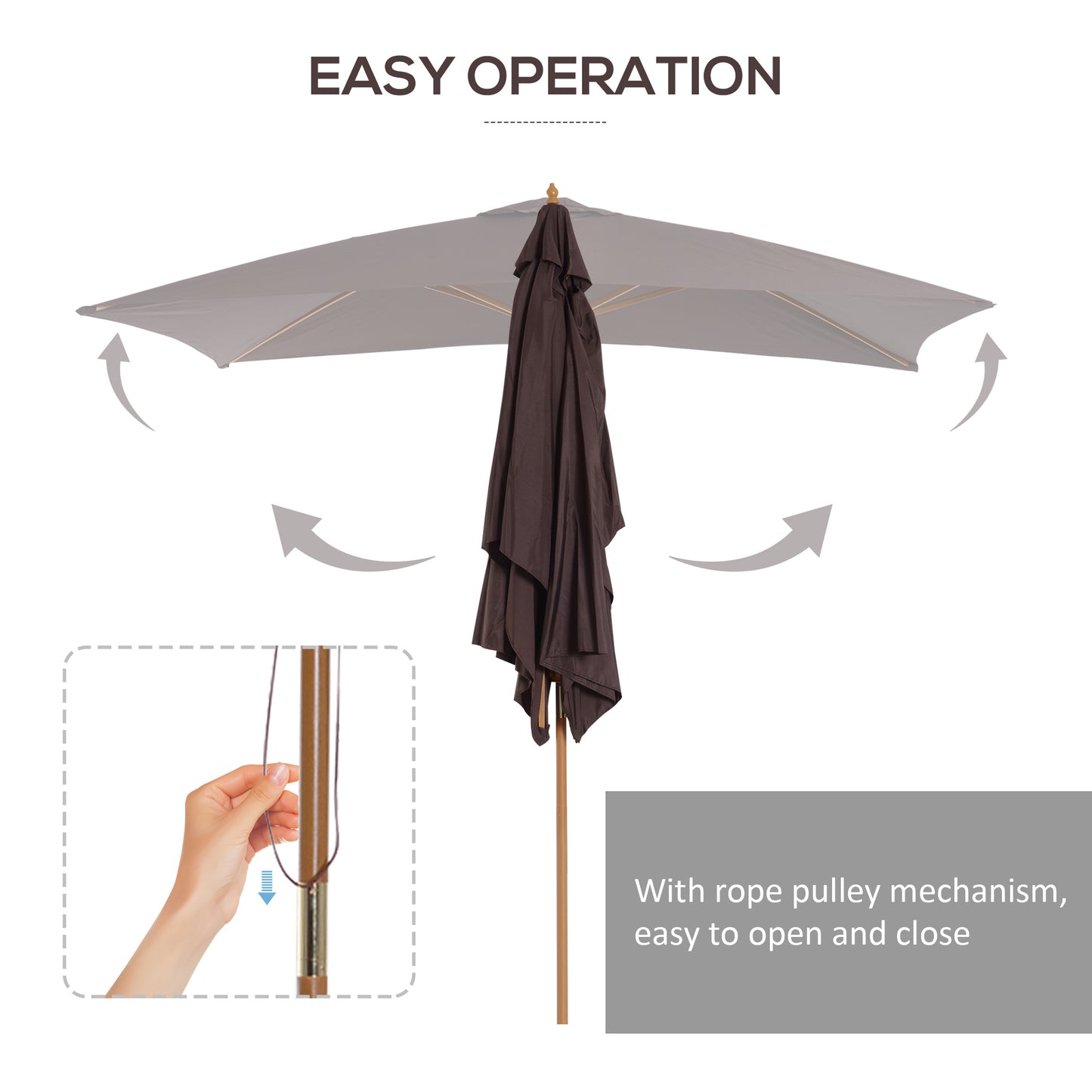 2 x 3m Wooden Garden Parasol Umbrella Outdoor Sun Shade Canopy, Dark