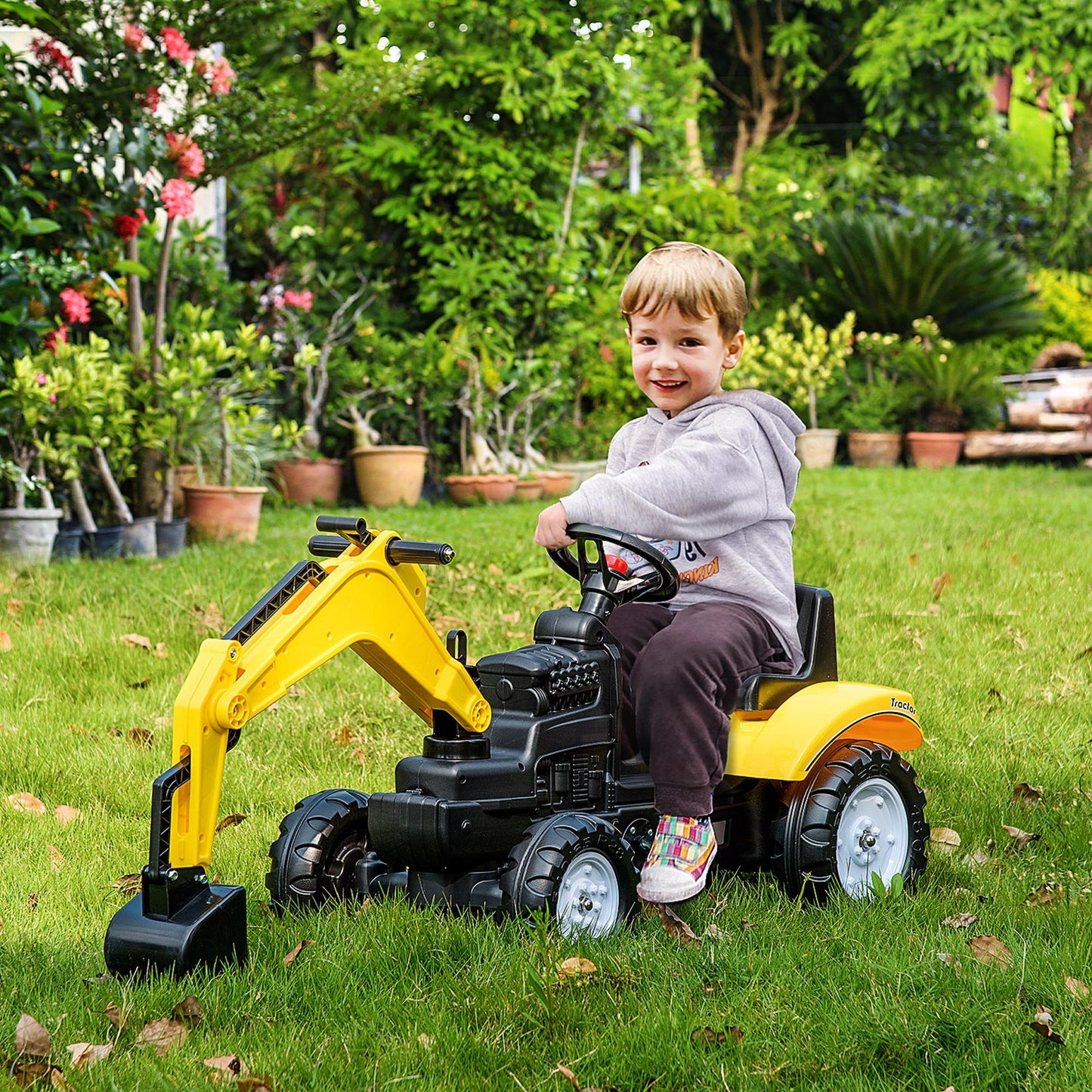 Kids Ride on Digger Pedal Go Kart Pretend Play Construction No