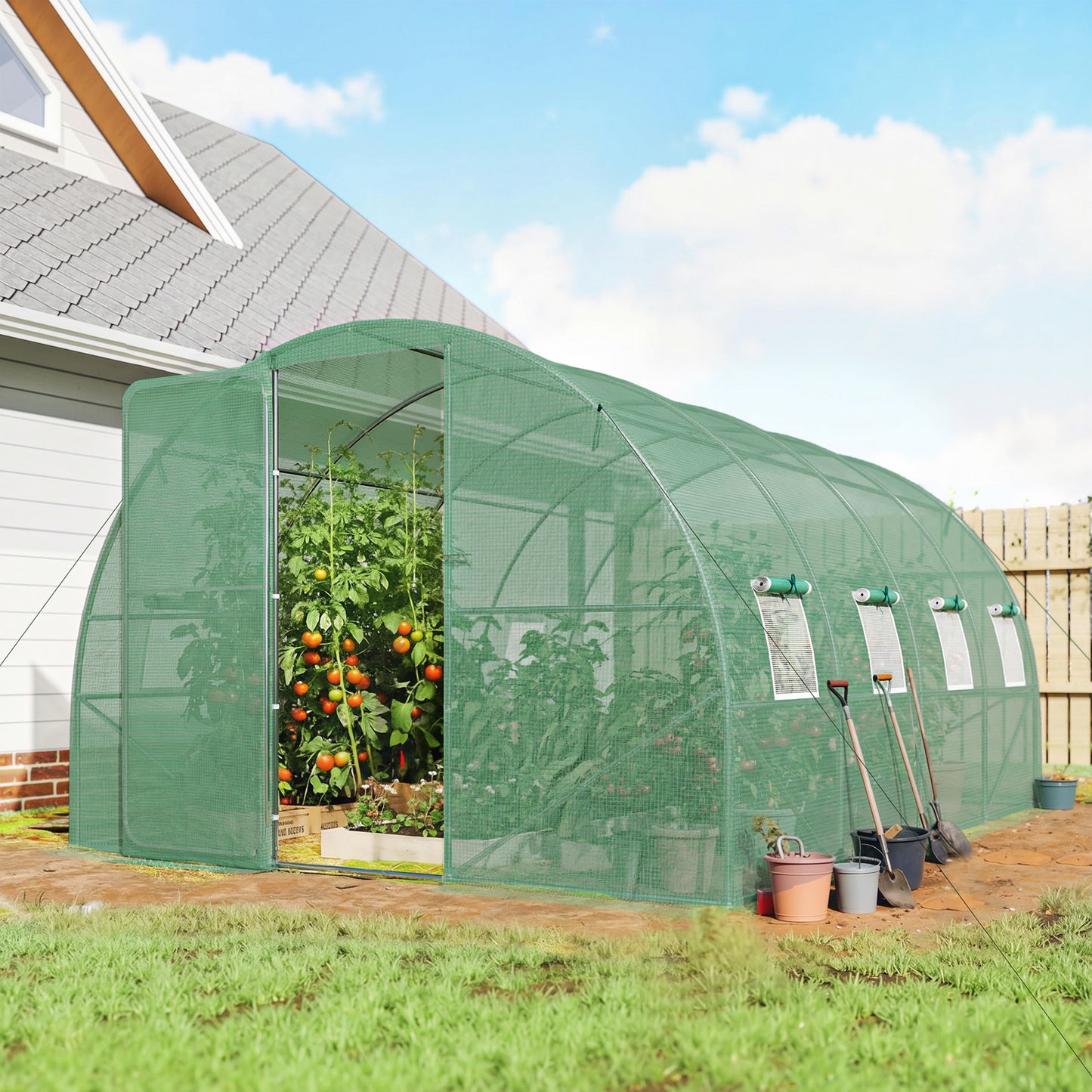 3 x 4 m Walk-in Polytunnel Greenhouse with Hinged Door