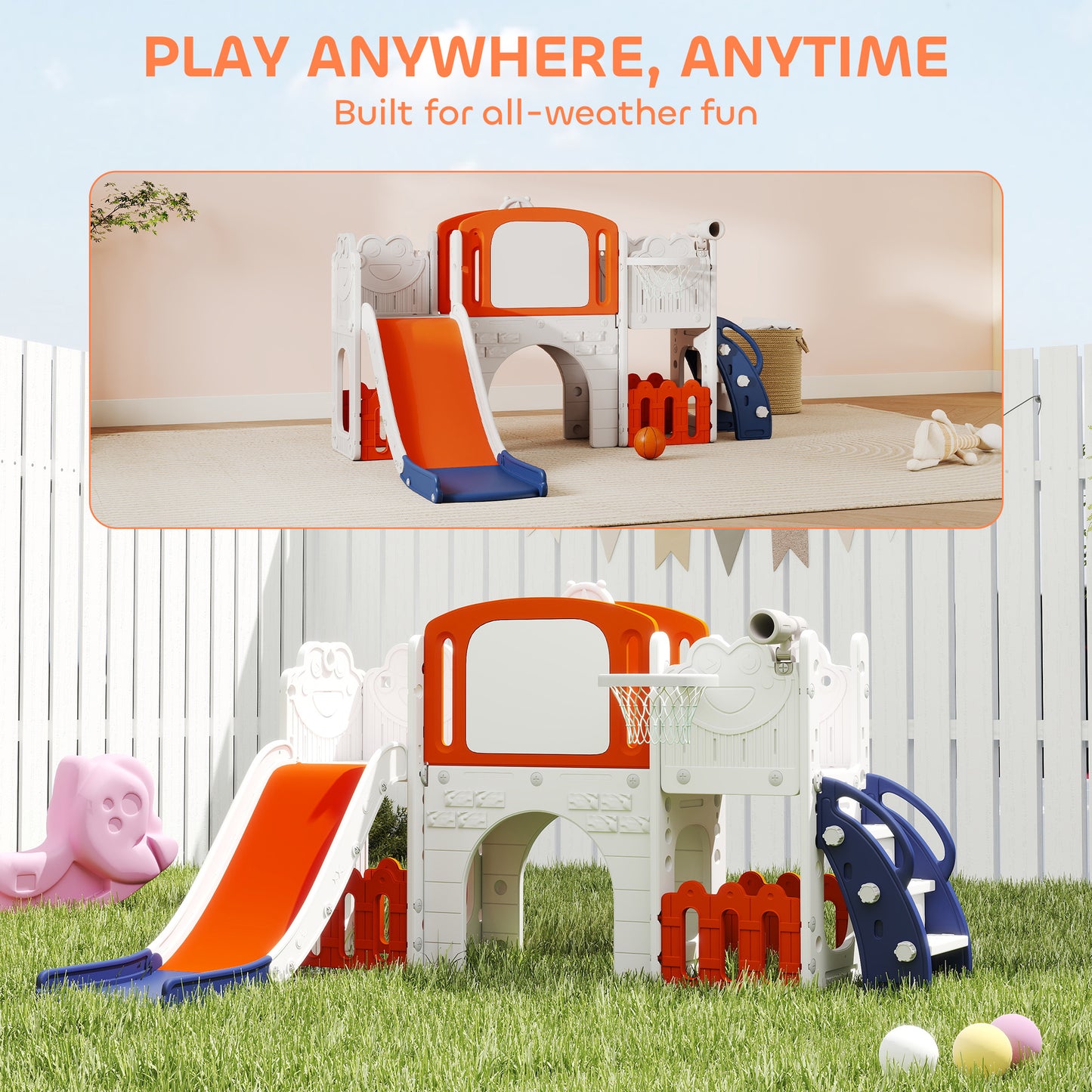 7 in 1 Toddler Slide Set with Basketball Hoop, Climbing Frame