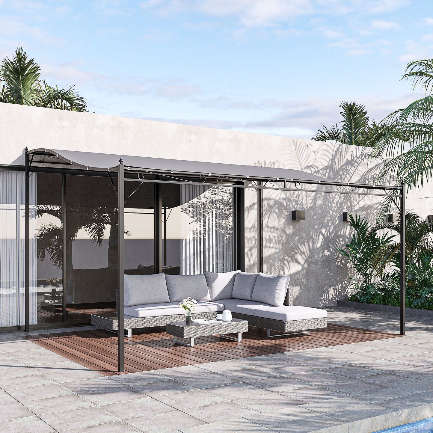 4 x 3 Meters Canopy Metal Wall Gazebo Awning Garden Marquee Shelter