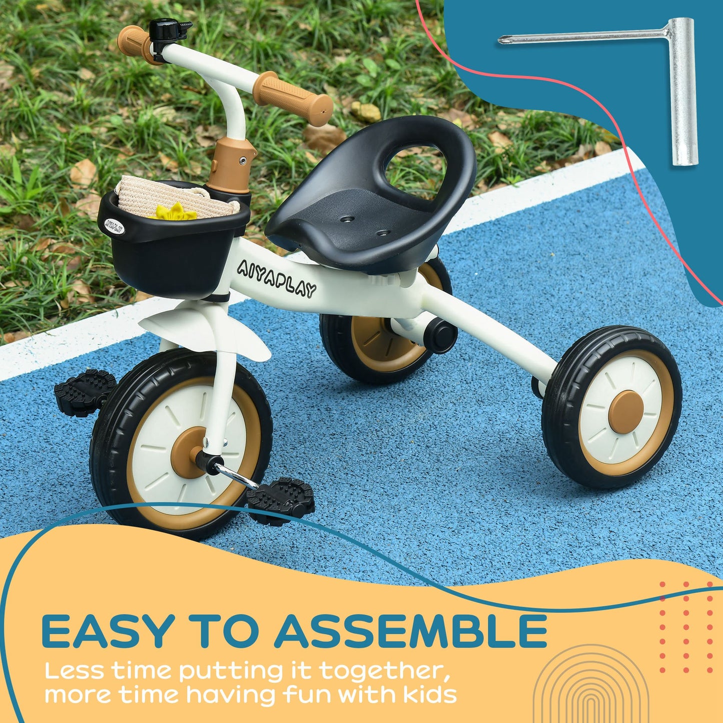 Kids Trike, Tricycle, with Adjustable Seat, Basket, Bell