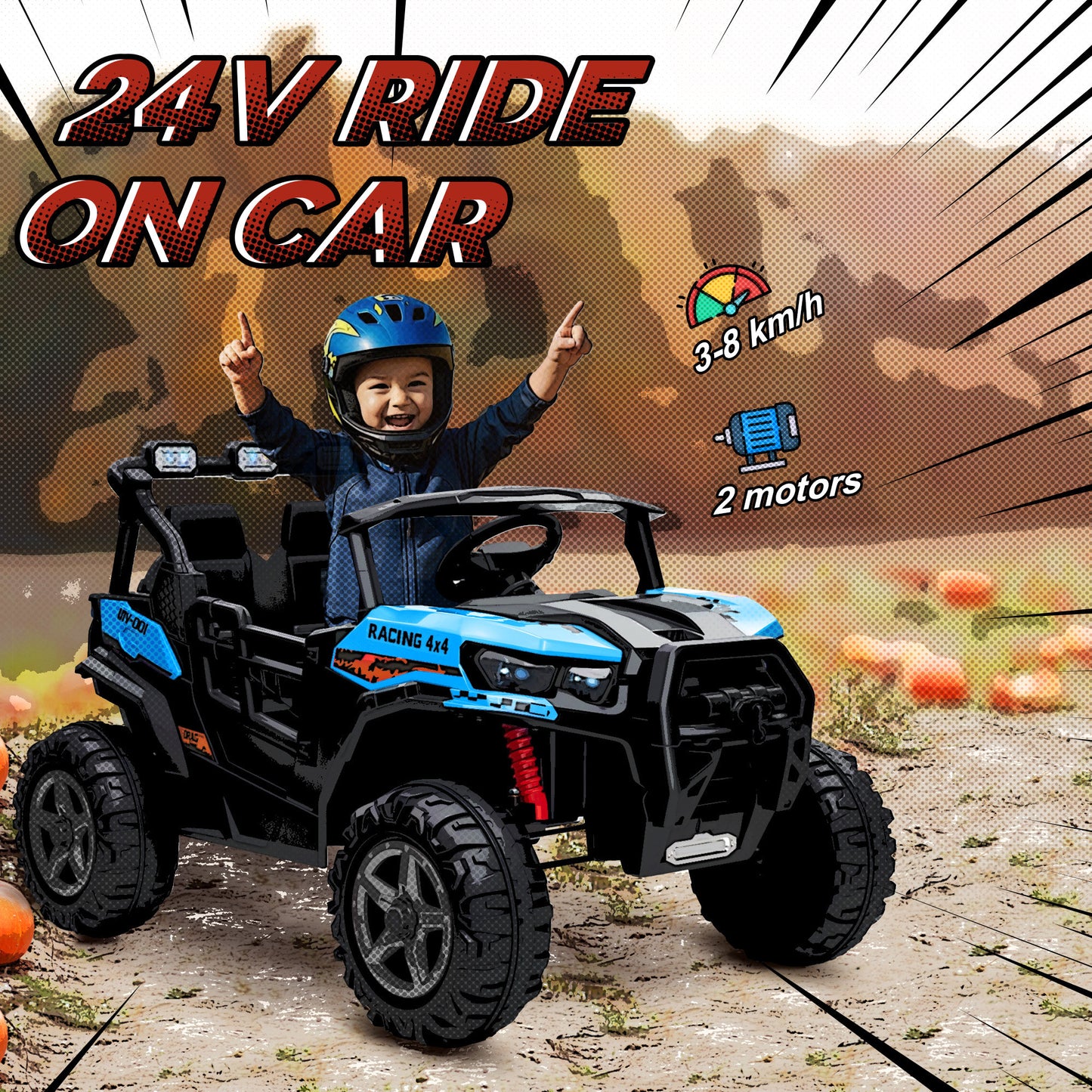 24V Electric Ride on Car, 2-Seater Electric Car for Kids with Remote
