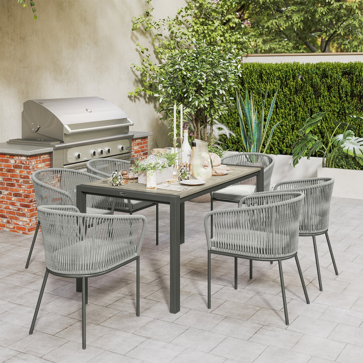 Rattan Dining Set, 6 Seater Rattan Garden Furniture Set