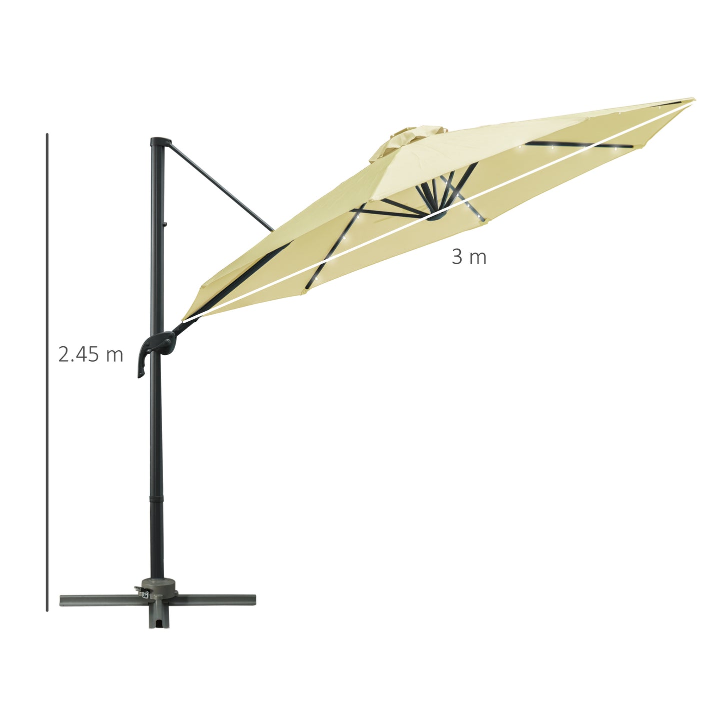 3(m) LED Cantilever Parasol Garden Sun Umbrella w/ Base