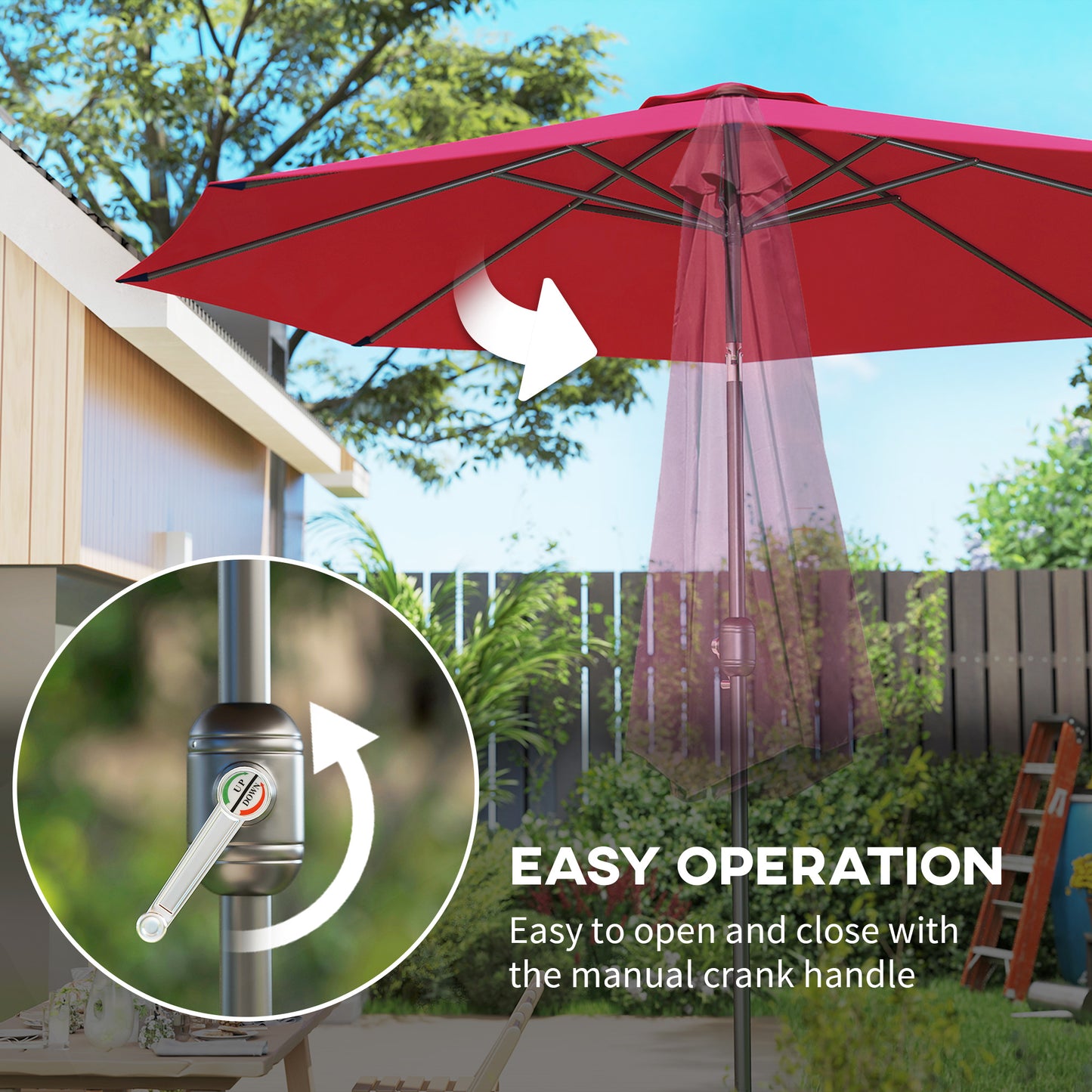 3(m) Tilting Parasol Garden Umbrellas, Outdoor Sun Shade with 8 Ribs