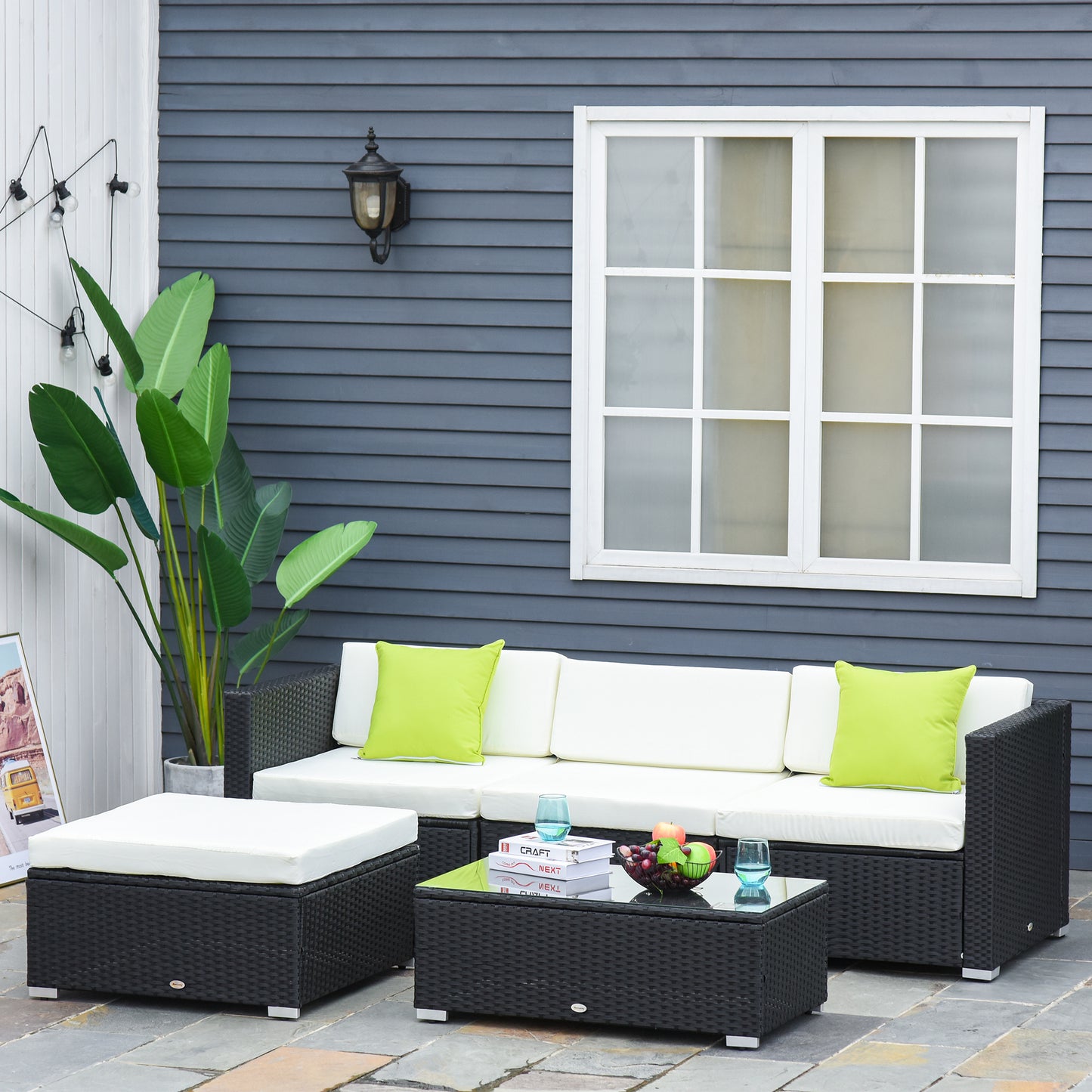 White Rattan Garden Furniture 4-Seater Outdoor Sofa Set
