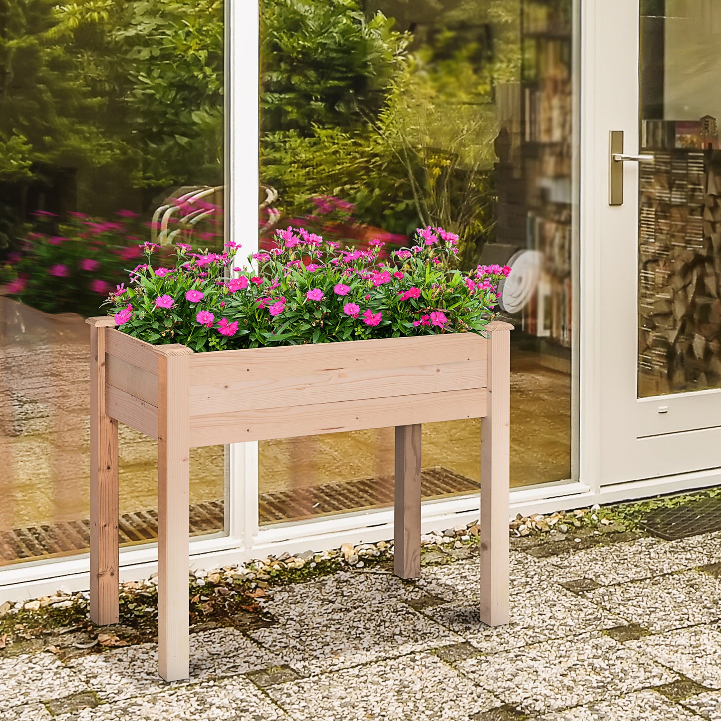 Garden Wooden Planters， Rectangular Raised Bed,Flower Box