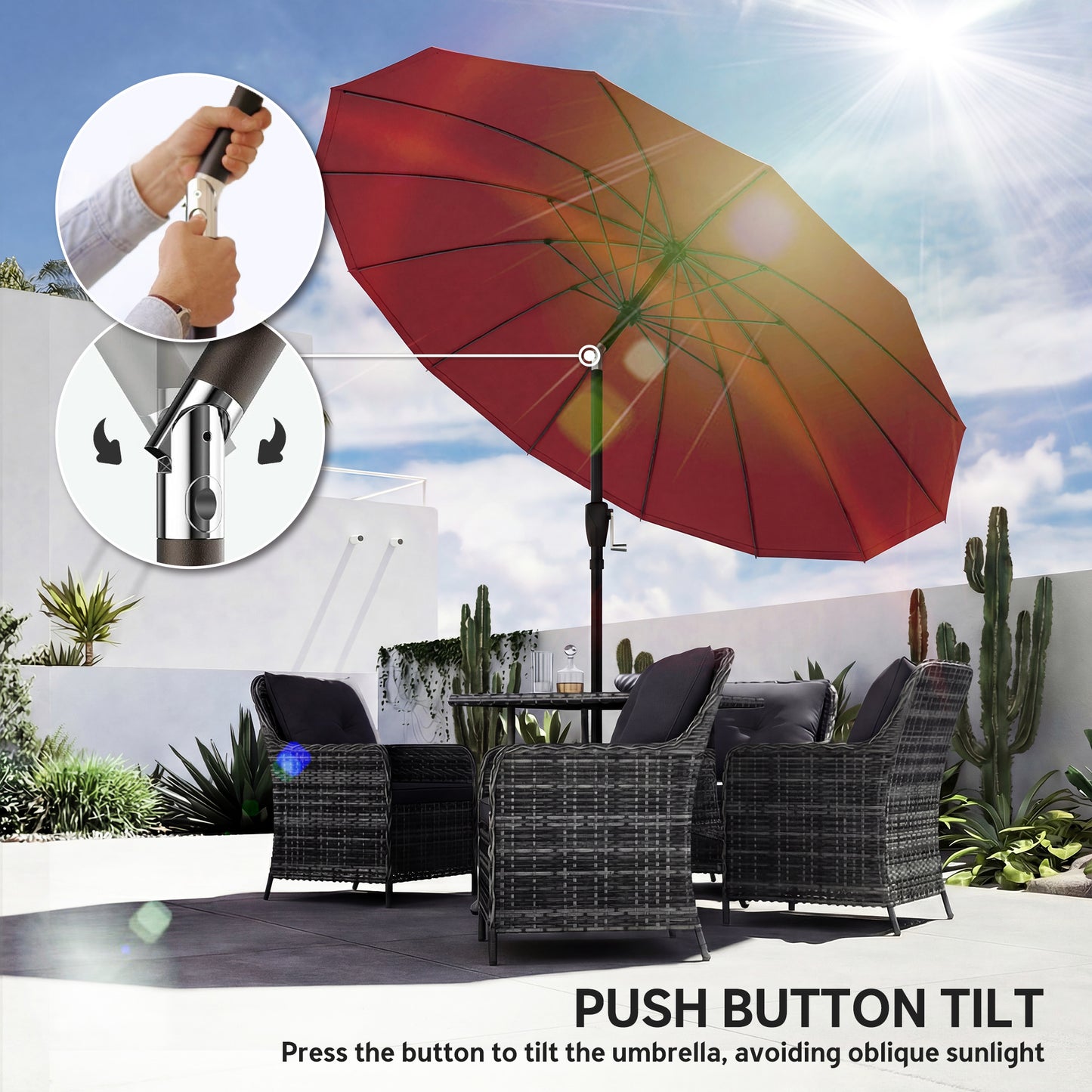 2 m Shanghai Garden Parasol Umbrella with 16 Fibreglass Ribs