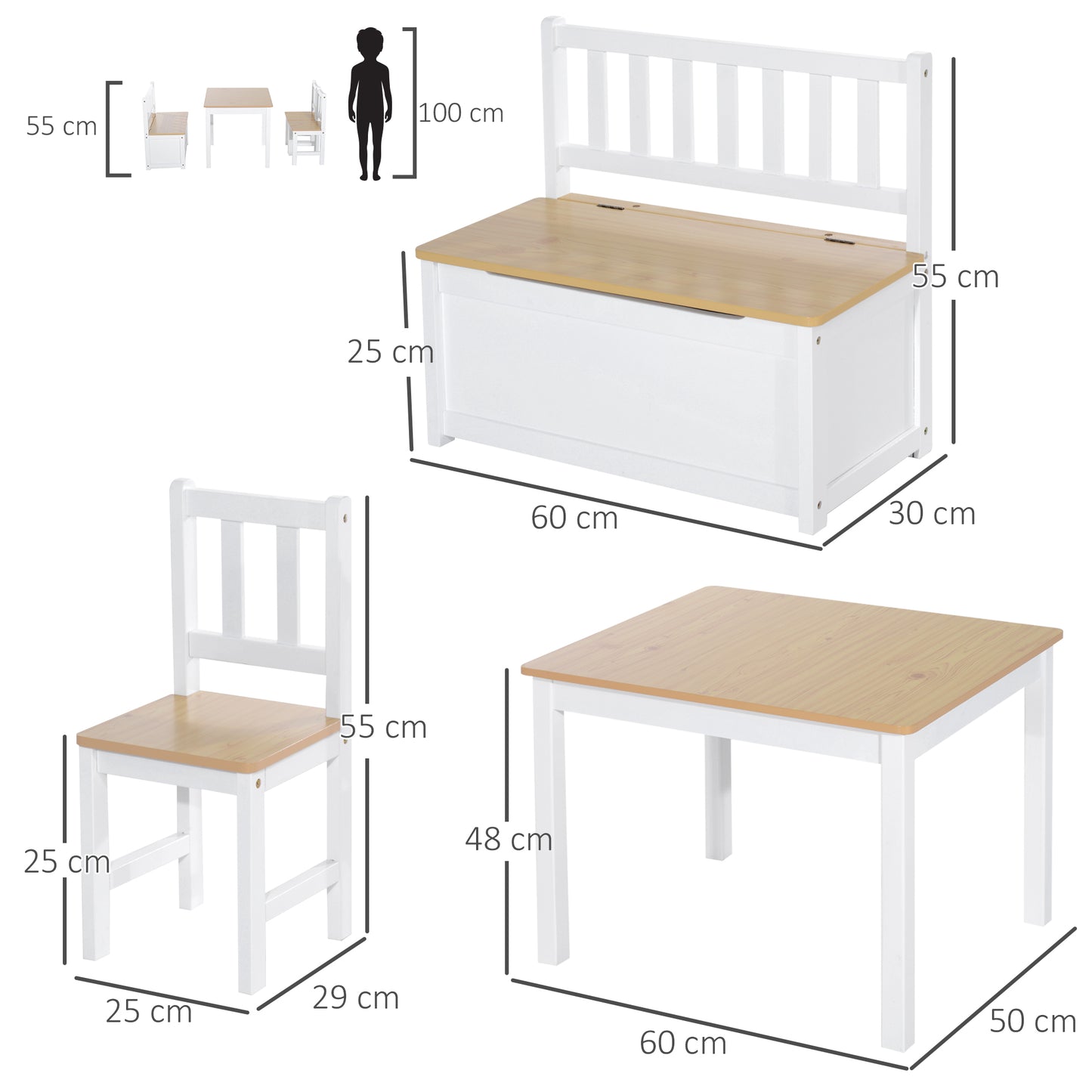 4-Piece Kids Table and Chair Set with 2 Wooden Chairs (1)