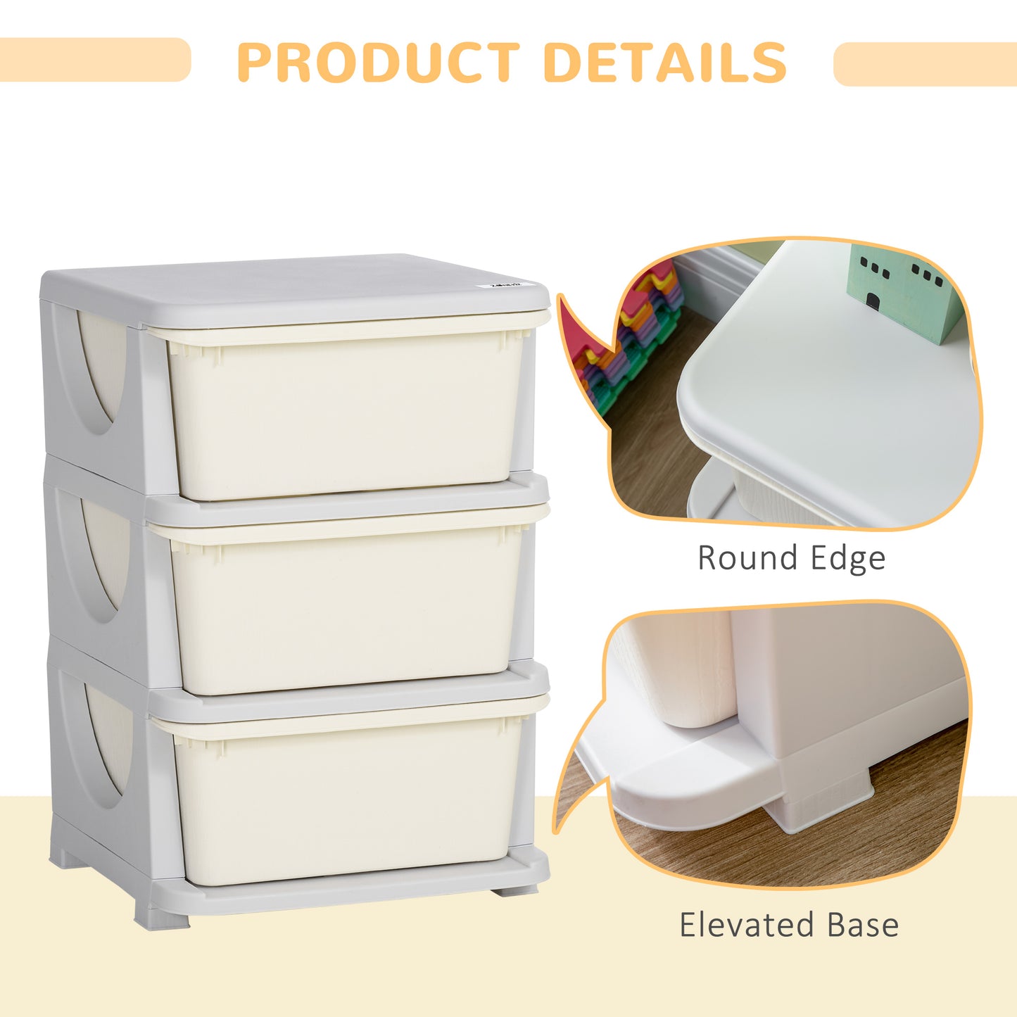 Three-Tier Kids Storage Boxes, with Three Drawers