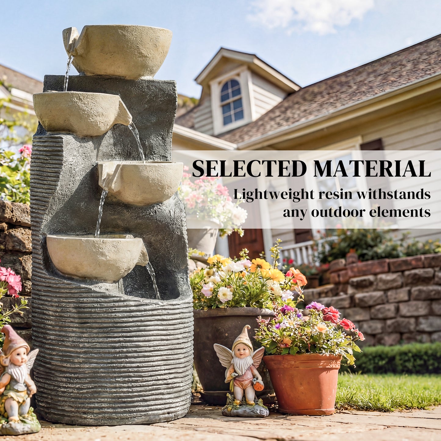 Garden Water Feature, Outdoor Water Fountain with LED Lights