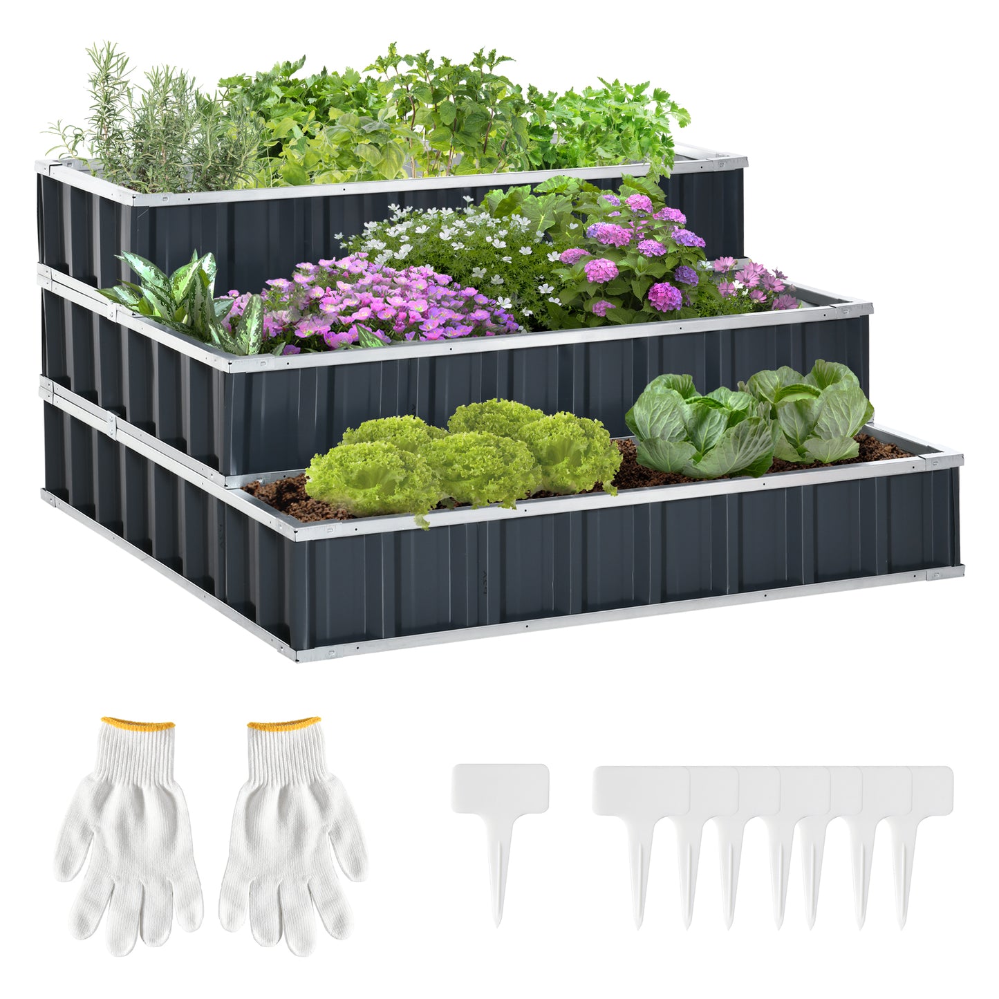 3 Tier Raised Garden Bed, Metal Elevated Planer Box Kit Flower Pot