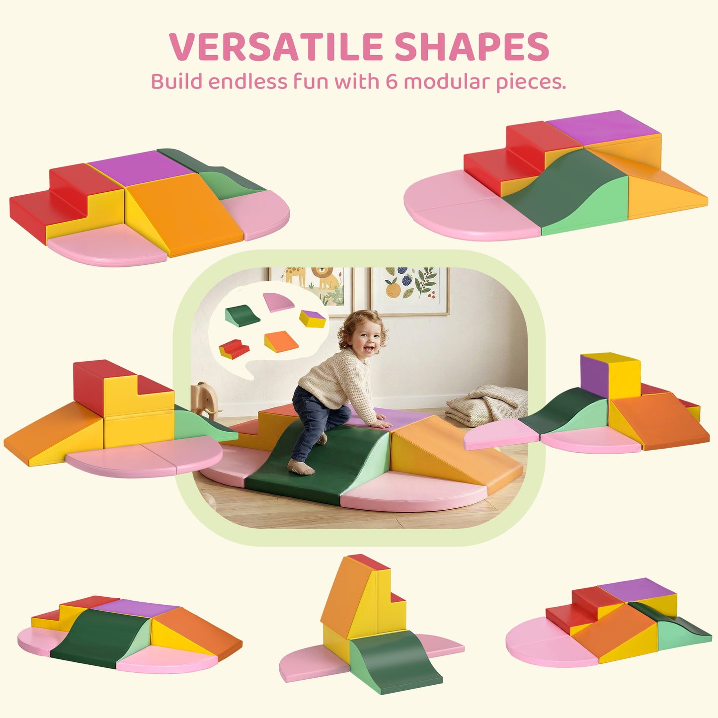 6 Piece Soft Play Equipment for Kids Climb and Crawl
