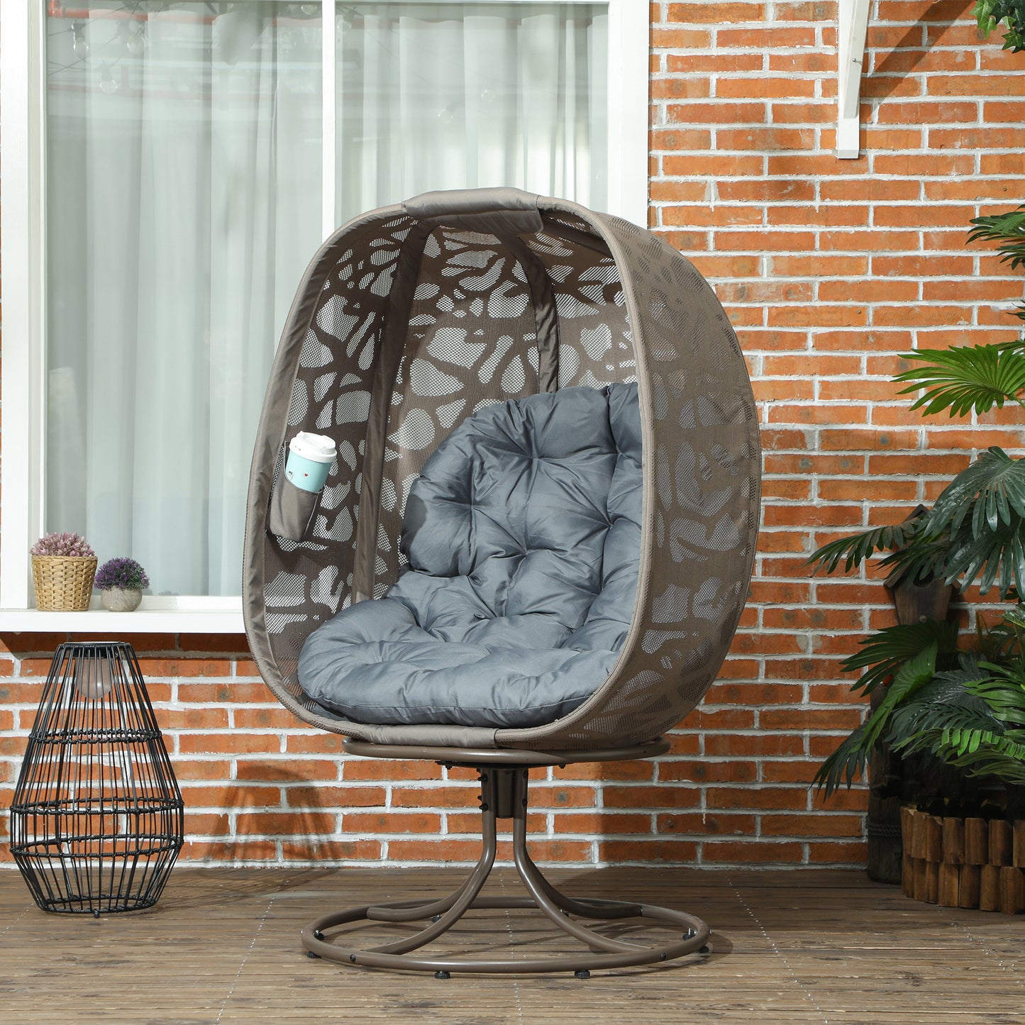 Swivel Egg Chair with Cushions, Foldable Basket Seat and Metal Frame