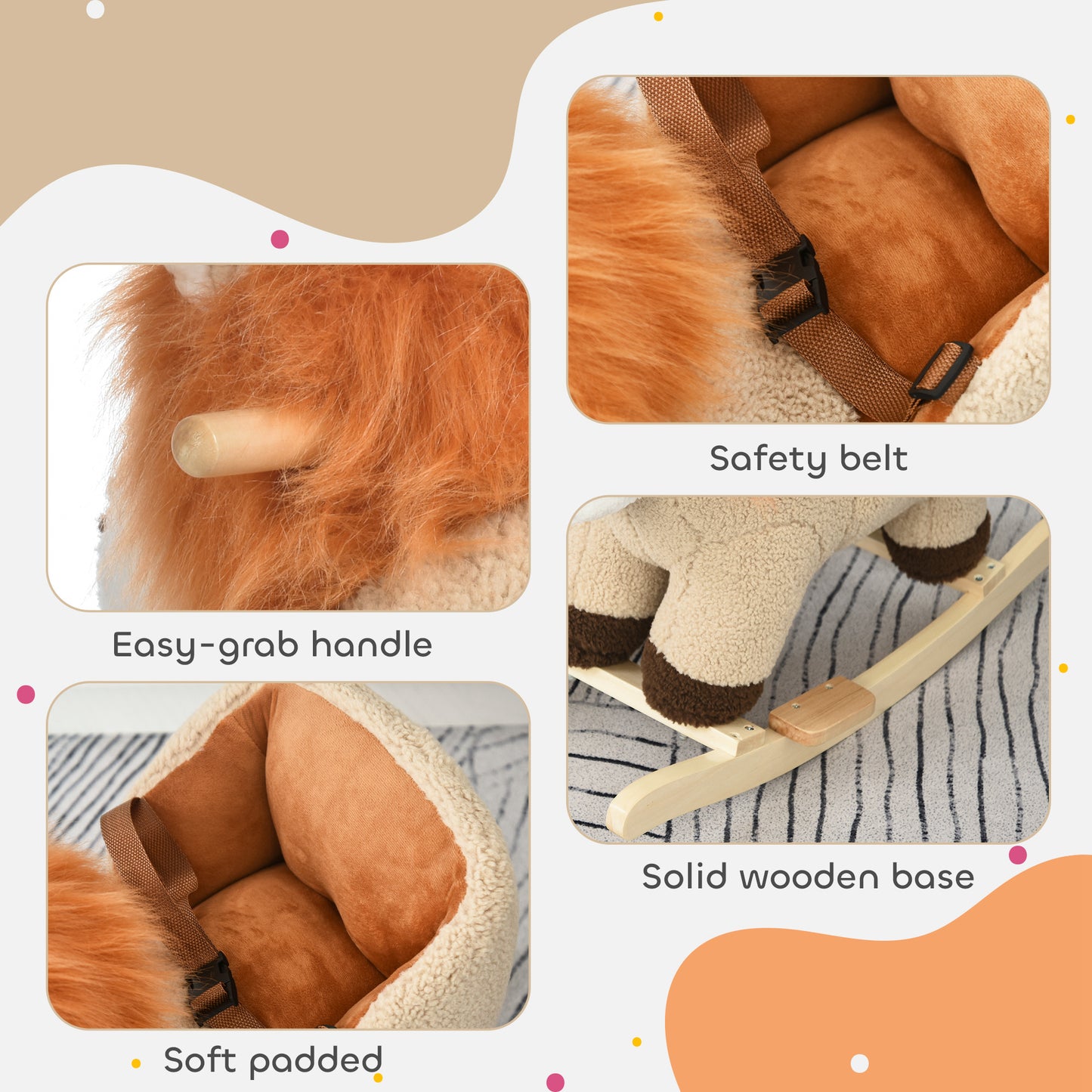 Kids Lion-themed Rocking Horse, with Roaring Sound Button, Seatbelt