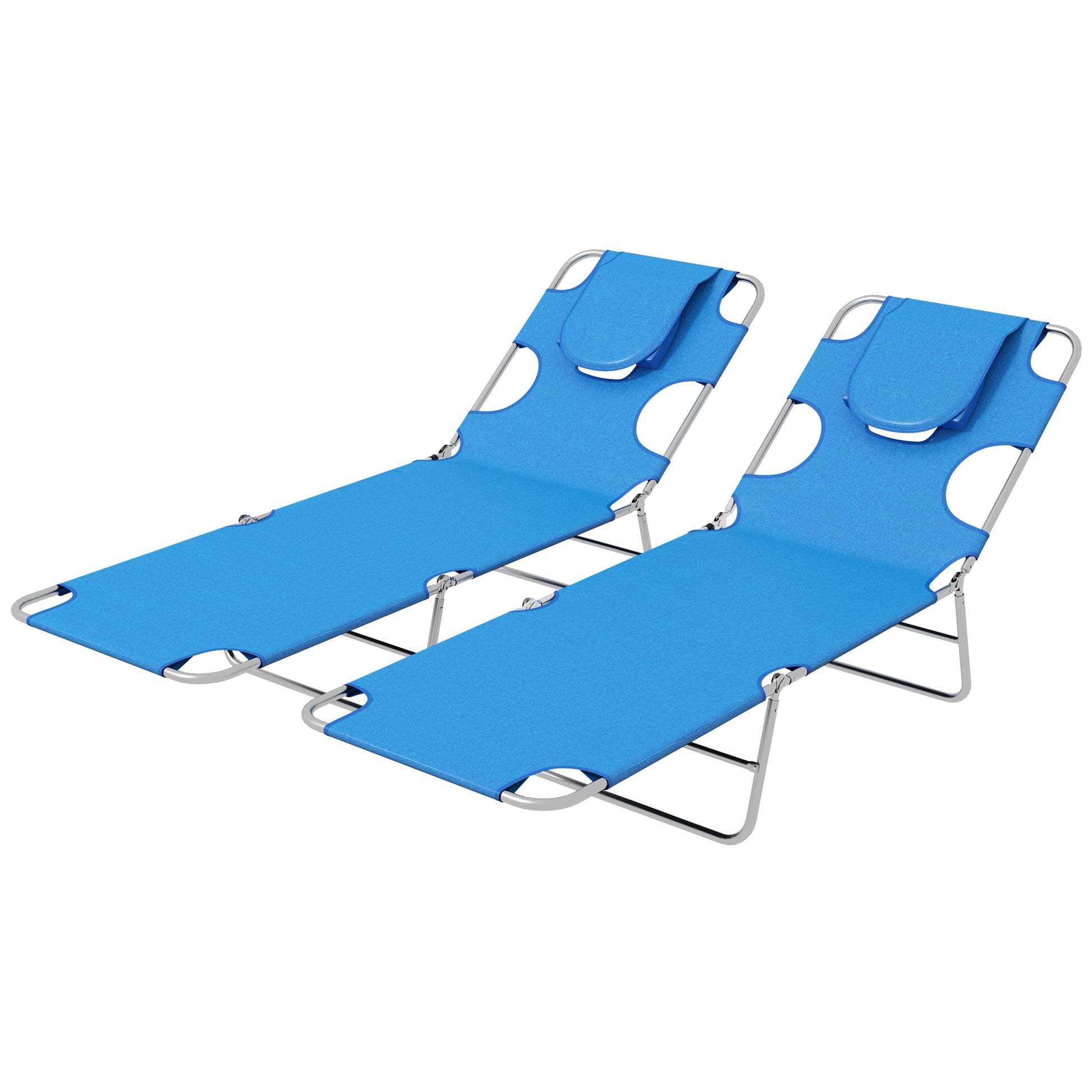 Foldable Sun Lounger Set of 2 with Reading Hole