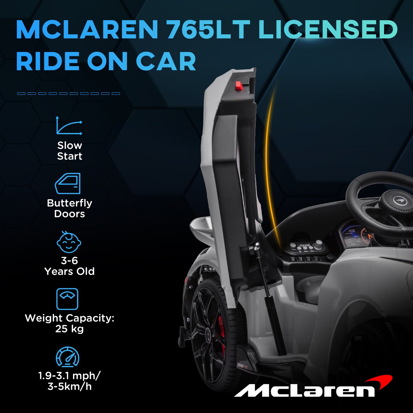 McLaren 765LT Licensed 12V Kids Electric Ride on Car