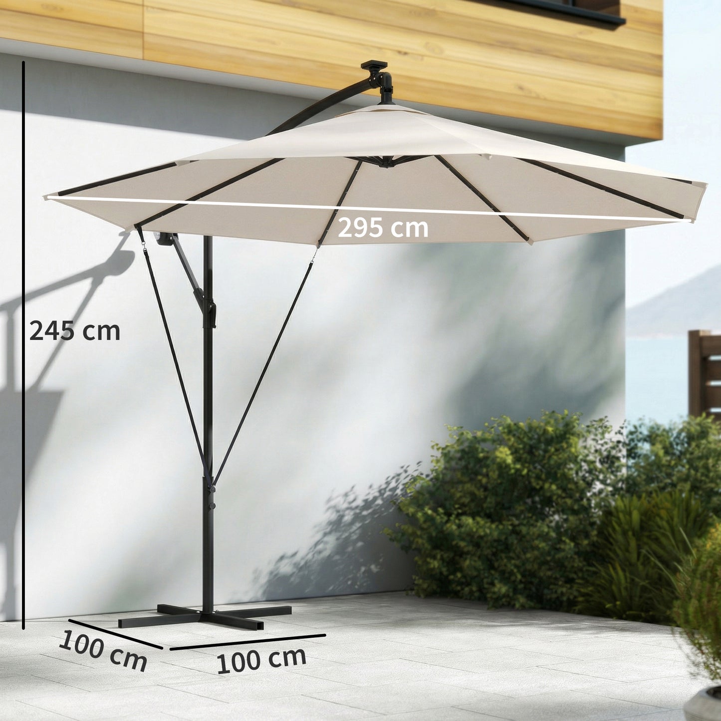 3 m Cantilever Parasol with Solar LED Lights Garden Umbrella
