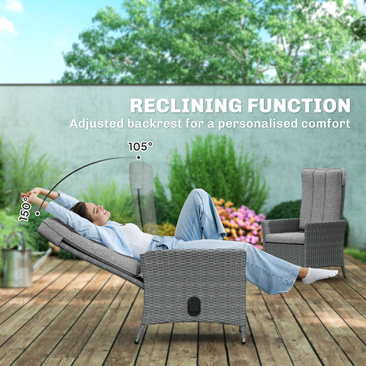 105°-150° Reclining Rattan Chair