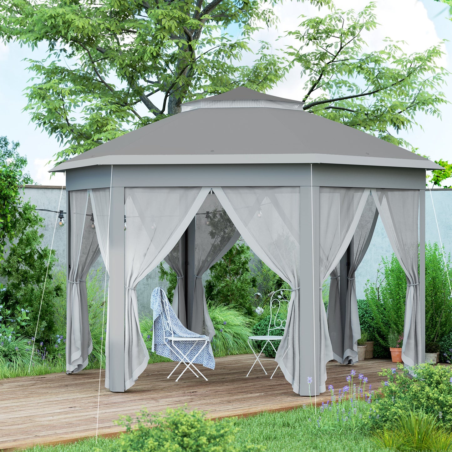 3 x 4m Garden Gazebo Hexagon Pop Up Gazebo Party Tent Canopy Double