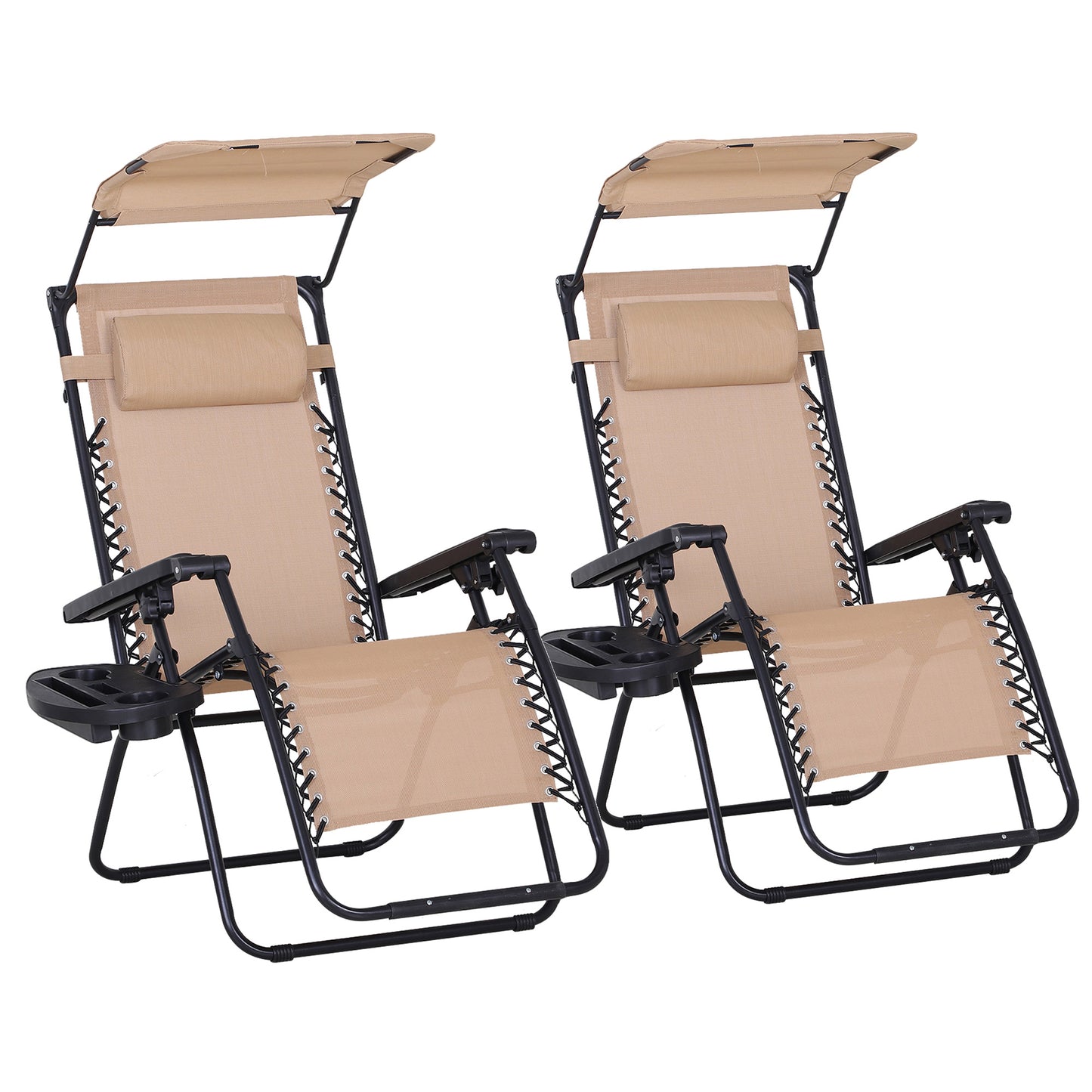 2 Piece Foldable Reclining Garden Chair with Headrest