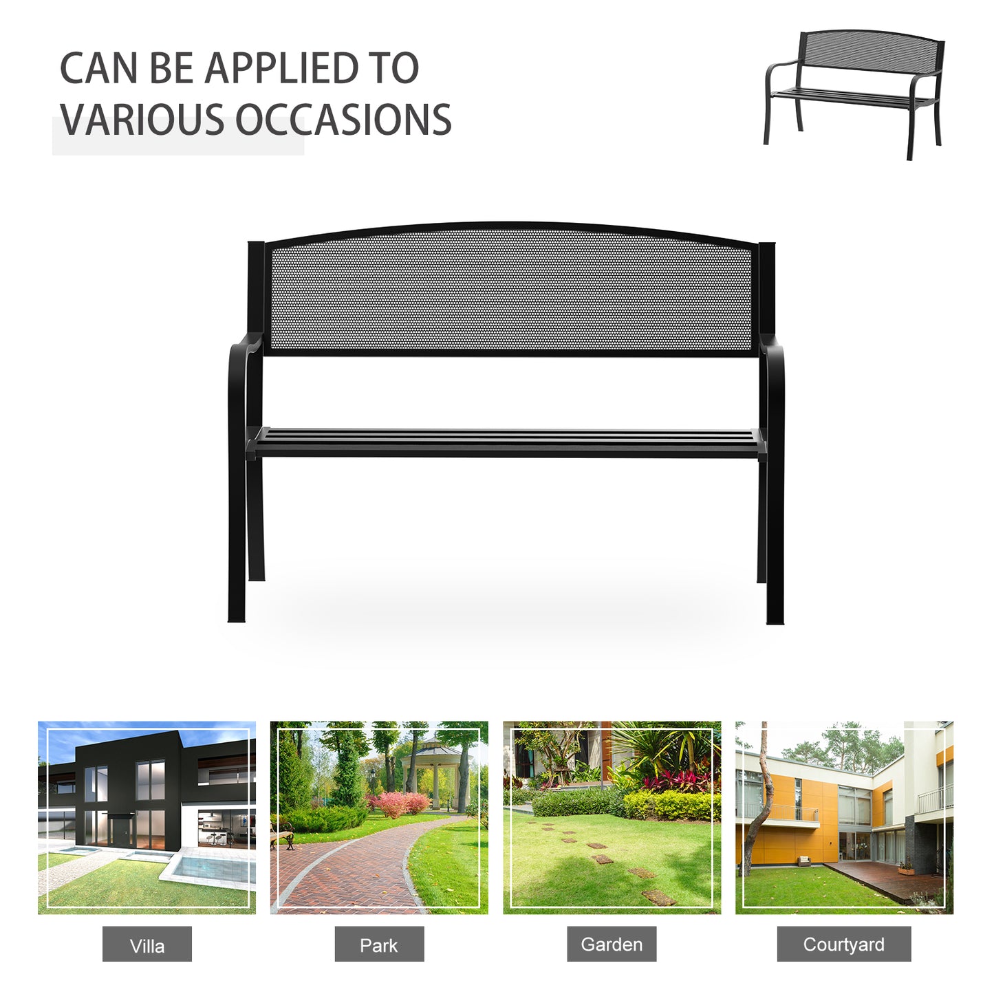 Garden Bench Furniture Patio Park 2 Person Chair Seat Steel Black