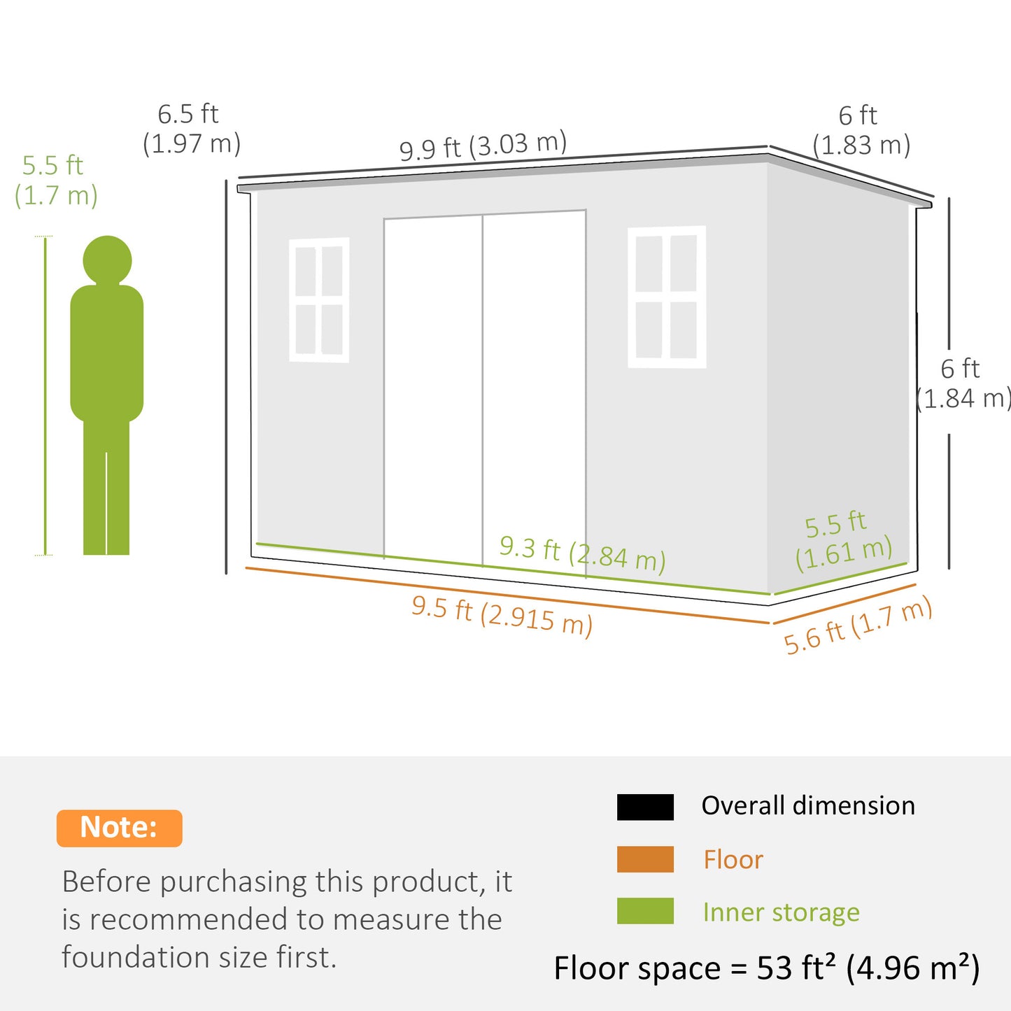 10 x 6 ft Resin Garden Shed, Outdoor Storage Shed with Floor