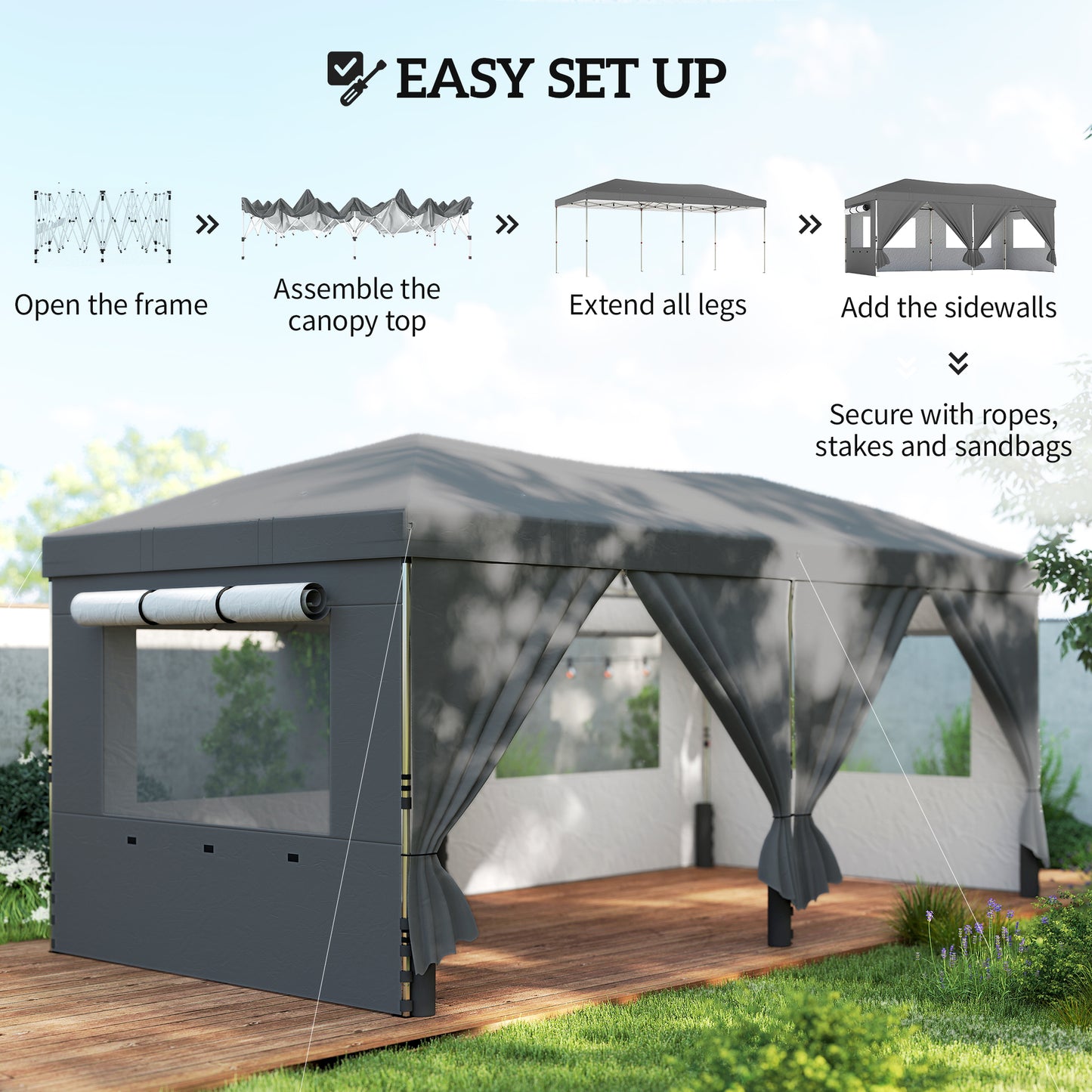 3 x 6 m Pop Up Canopy with UV50+ Protection Garden Gazebo