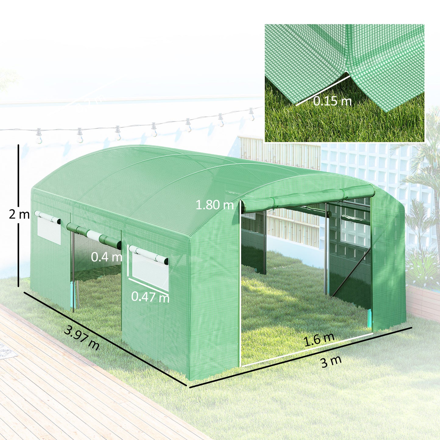 13 x 9.8ft Walk-In Polytunnel Greenhouse