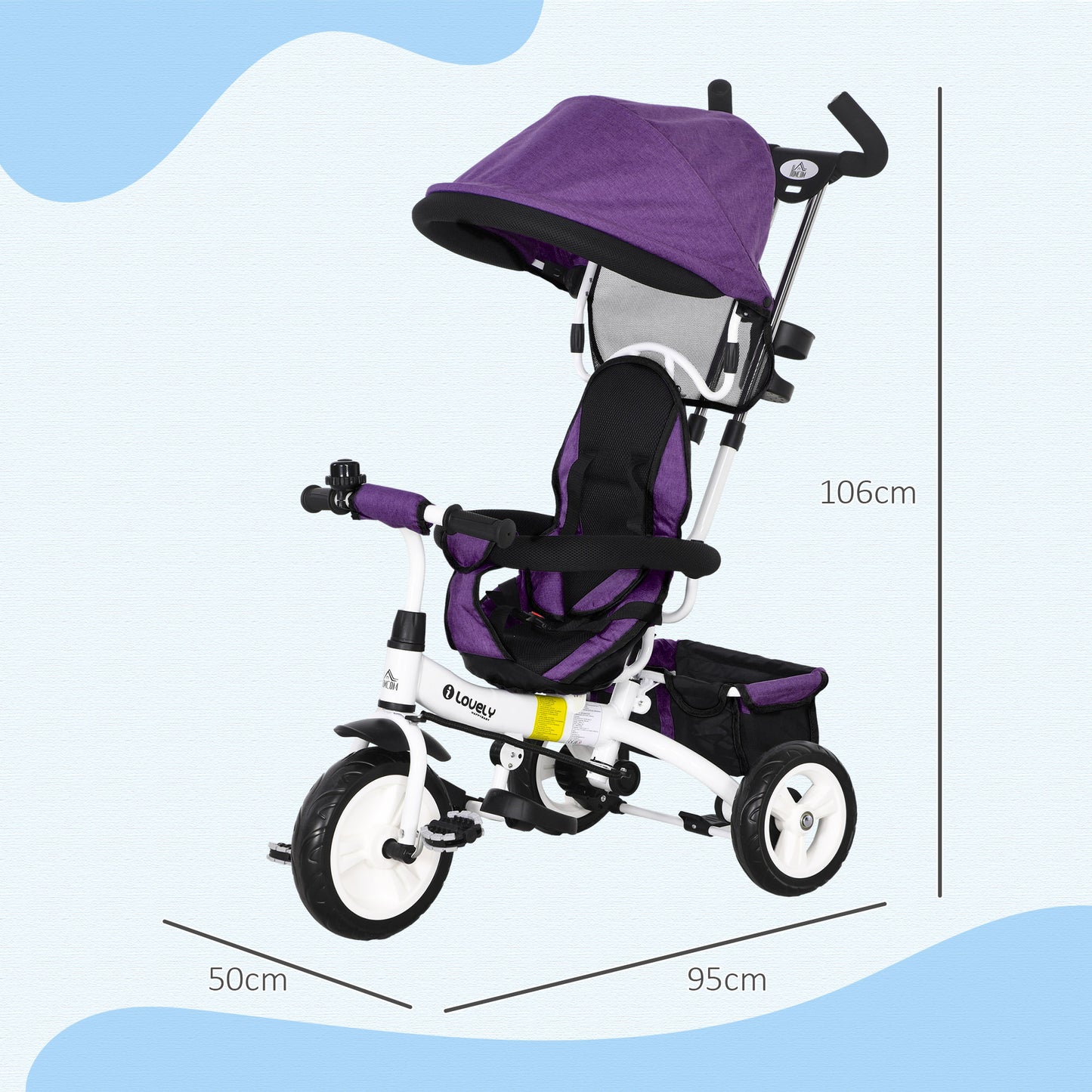 6 in 1 Kids Trike Push Bike w/ Push Handle, Canopy
