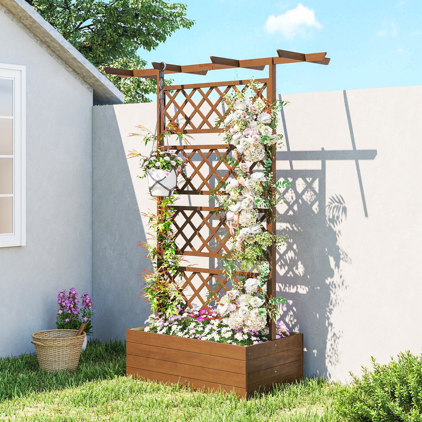 Wooden Trellis Planter Box, Raised Garden Bed to Grow Vegetables