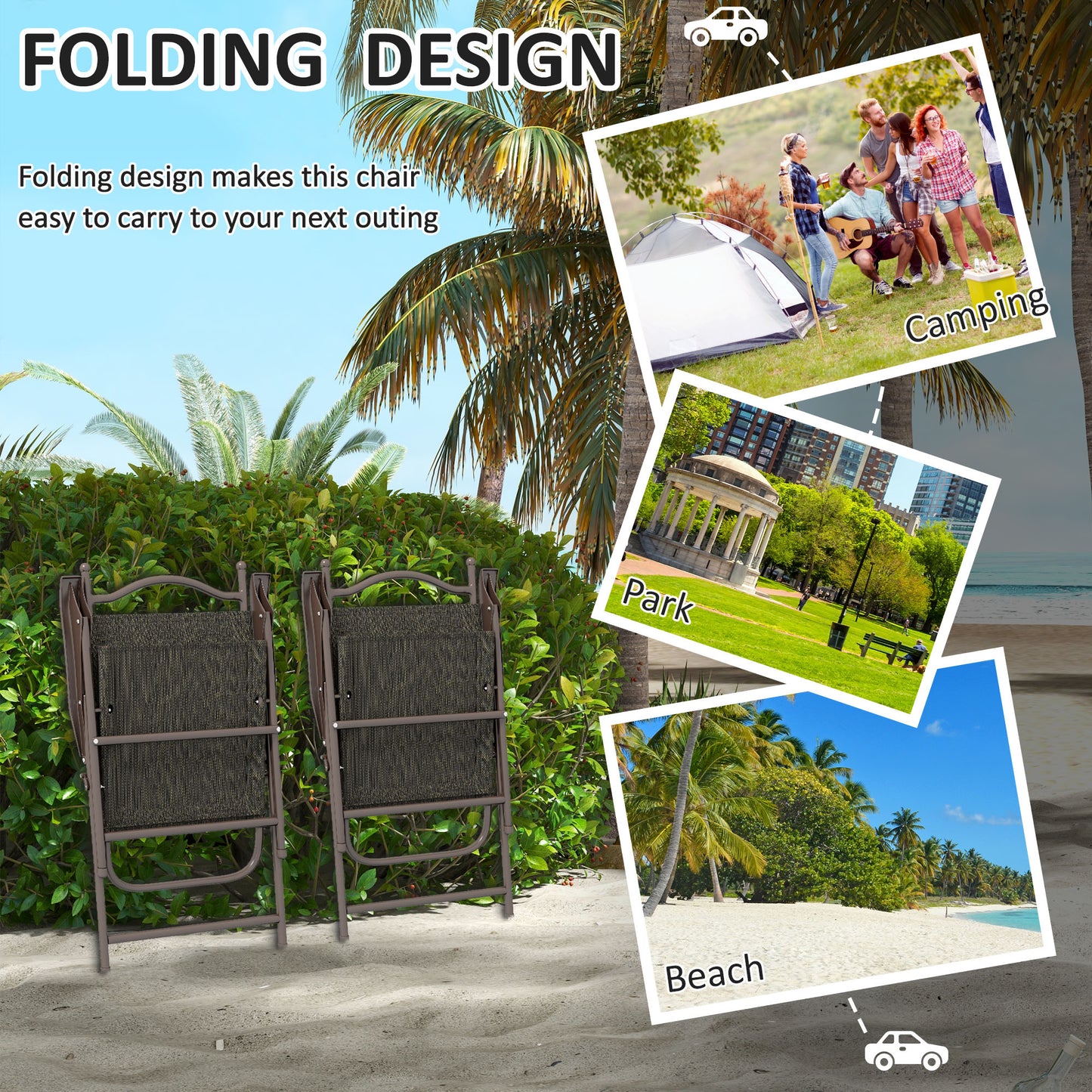 Set of Two Folding Garden Chairs, with Fabric Mesh Seats