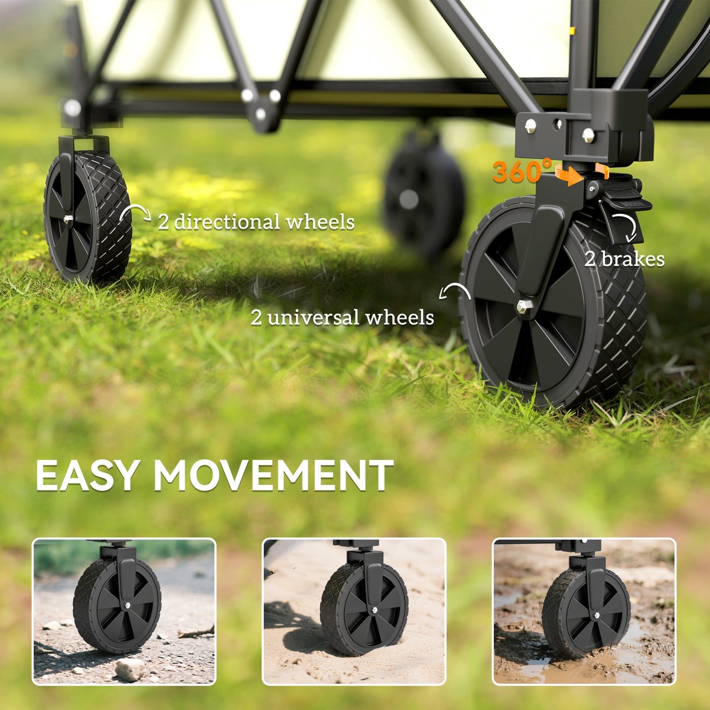 Folding Garden Trolley, 180L Wagon Cart with Extendable Side Walls