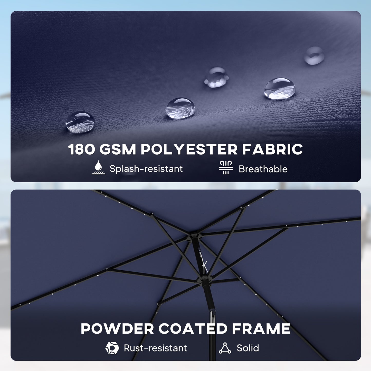 3 x 2 m Garden Parasol Umbrella with LED Solar Light, Parasol Cover