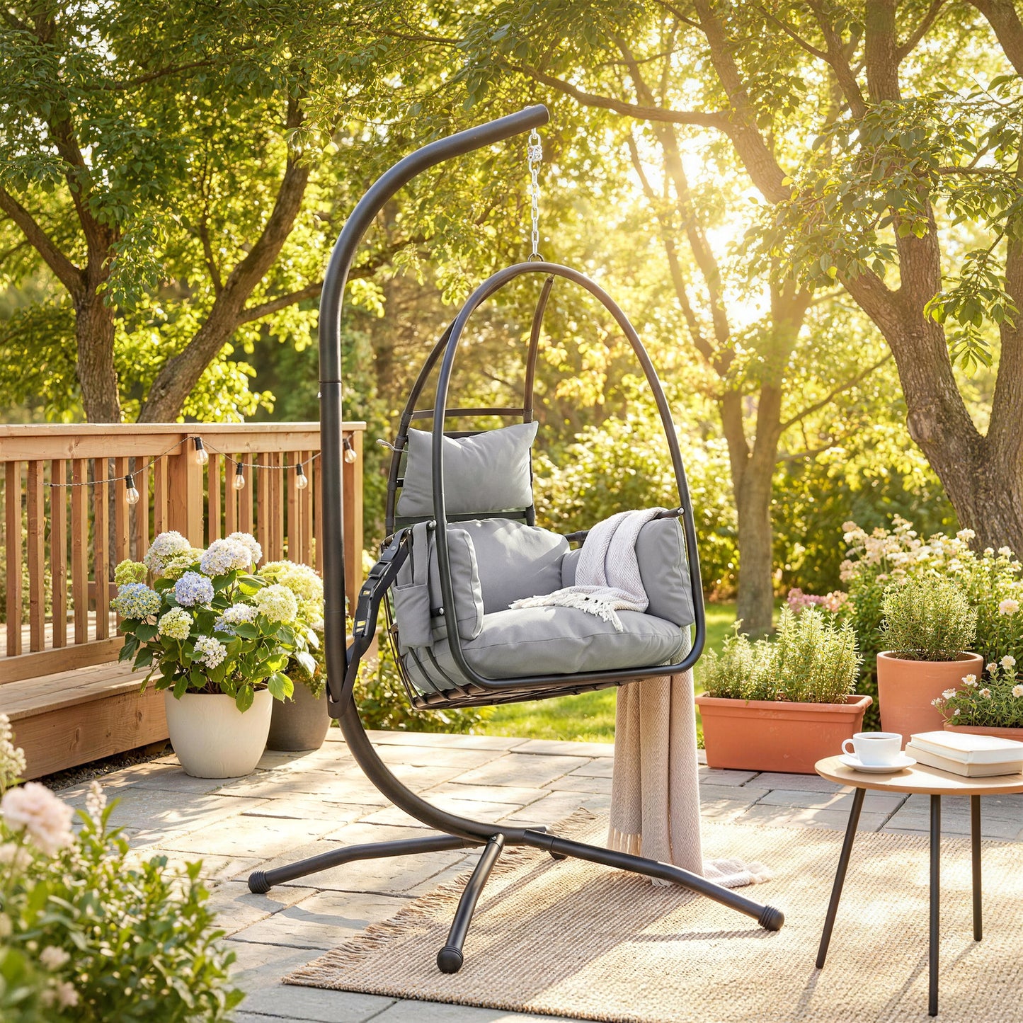 Hanging Egg Chair, Indoor Outdoor Swinging Hammock Chair with Stand