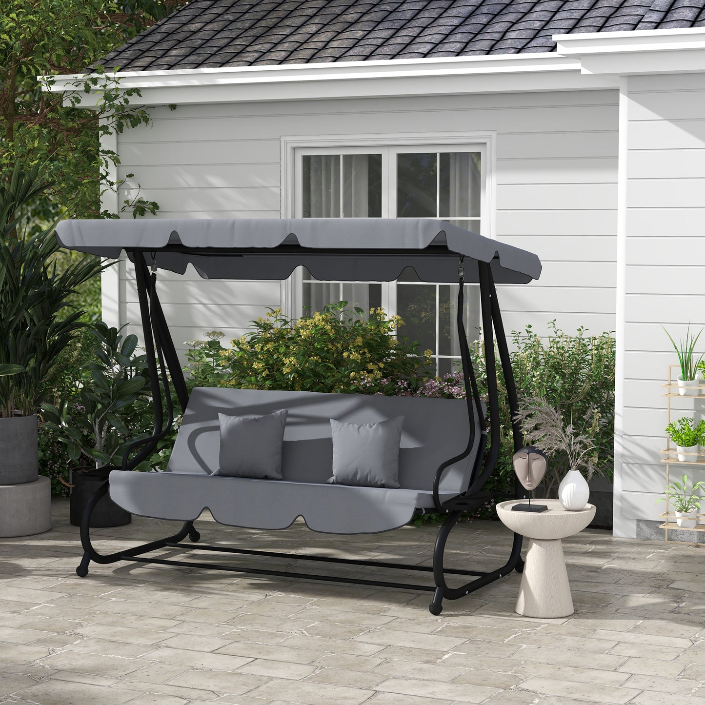 Three-Person garden Swing Chair, with Adjustable Canopy