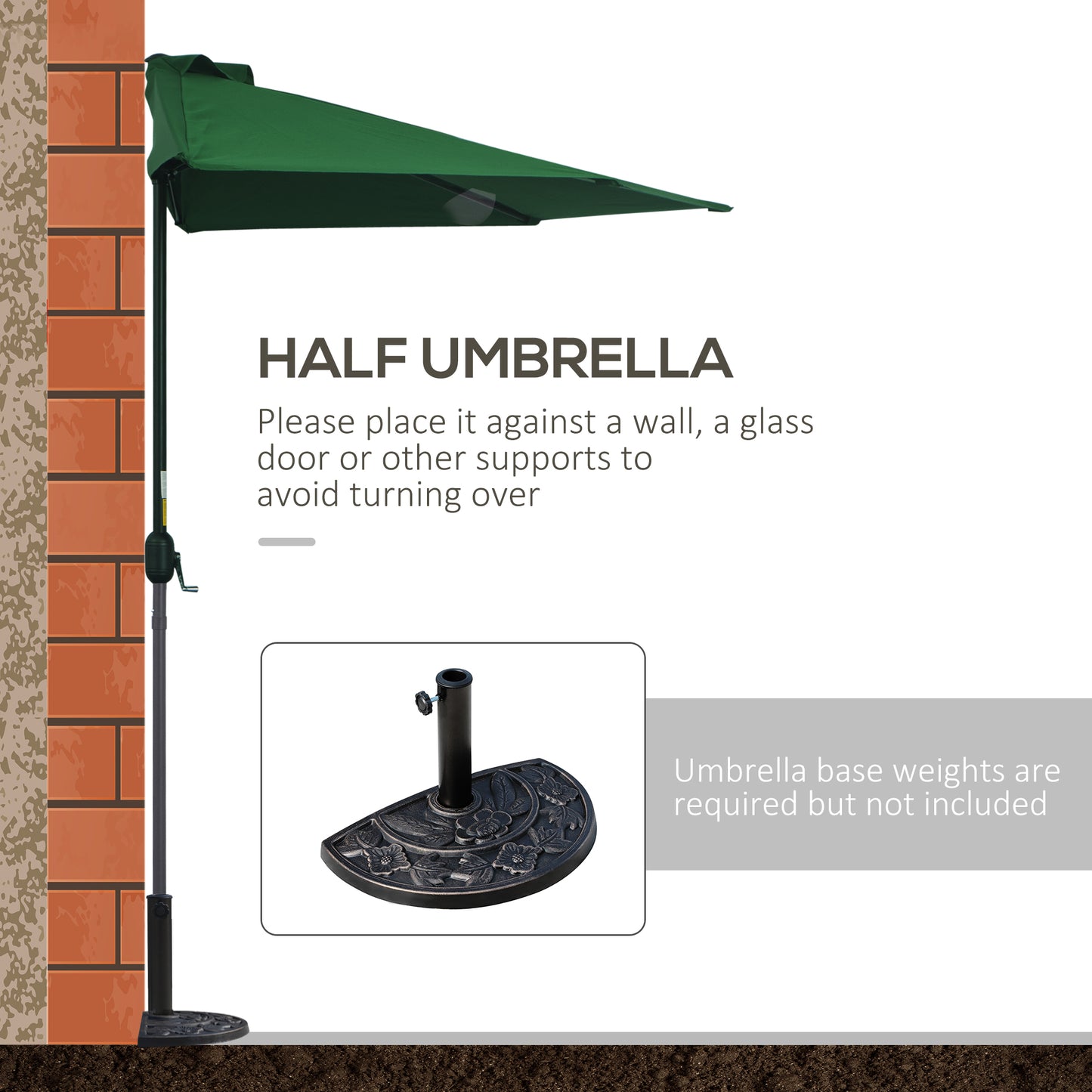 3(m) Half Parasol, Semi Round Umbrella with Metal Frame