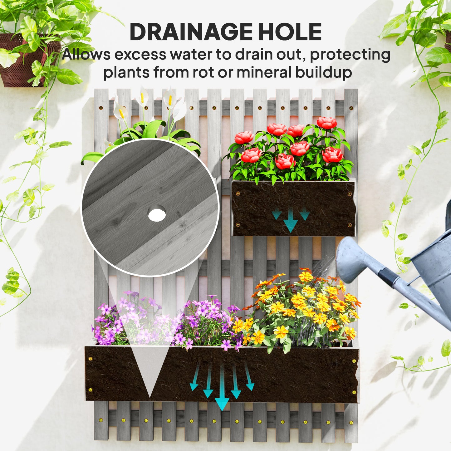 Wall-mounted Wooden Garden Planters with Trellis