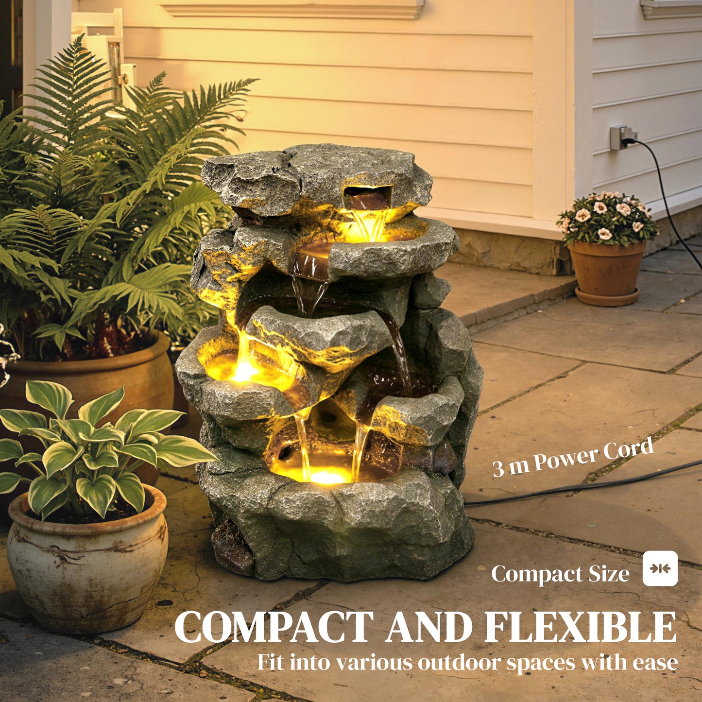 Outdoor Fountain with 6-Tier Rock Design
