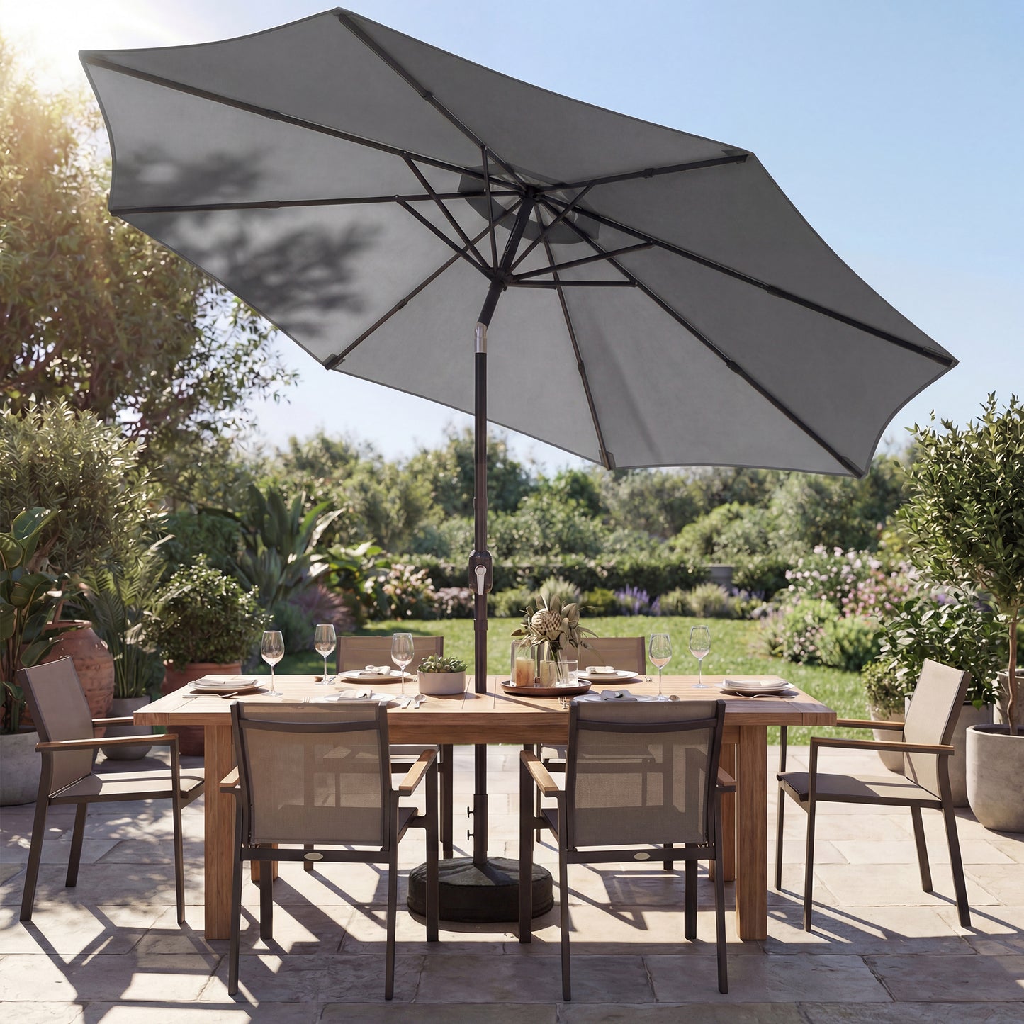 2.7 m Garden Parasol Umbrella with Cross Base and Sandbag