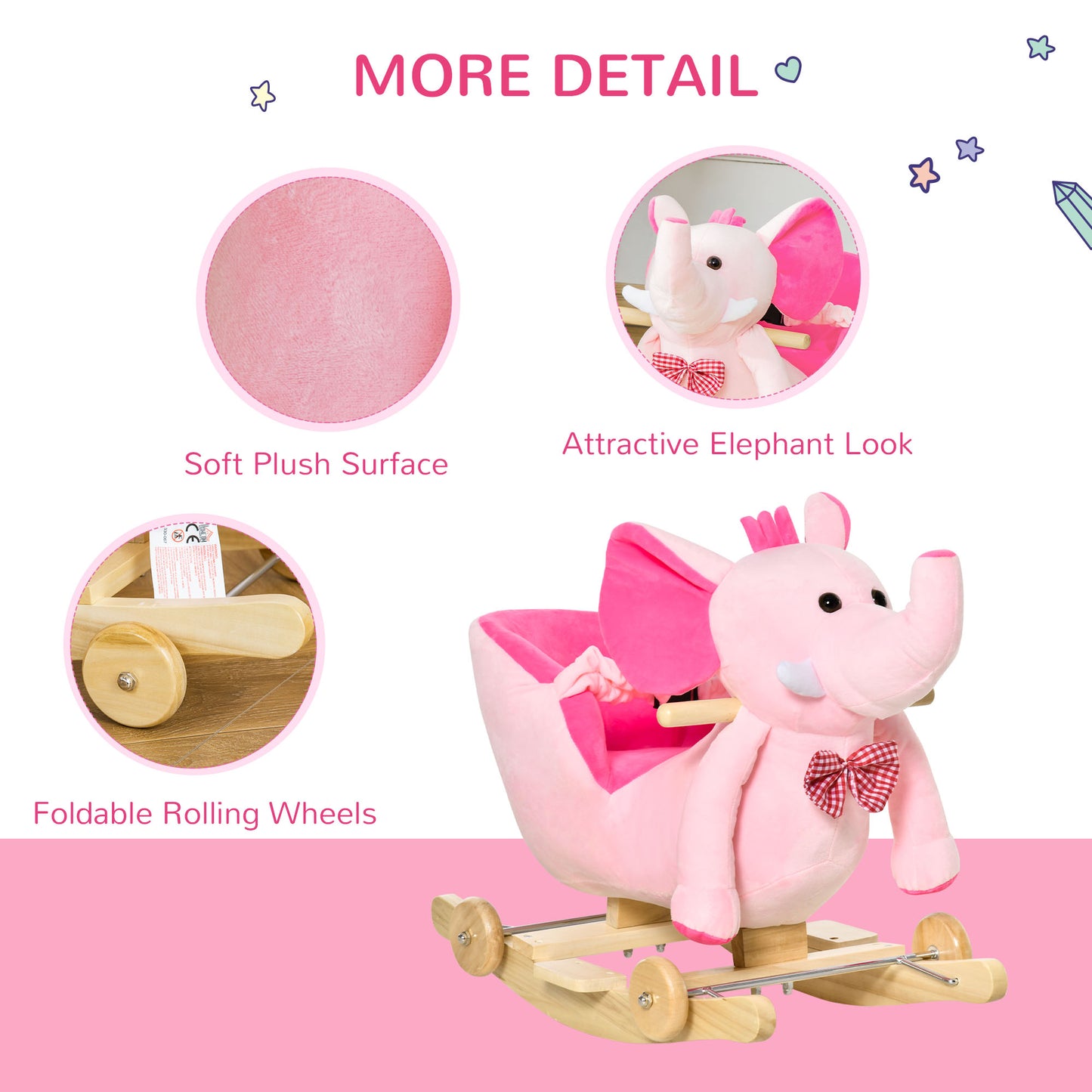 2 In 1 Plush Baby Ride on Rocking Horse Elephant Rocker