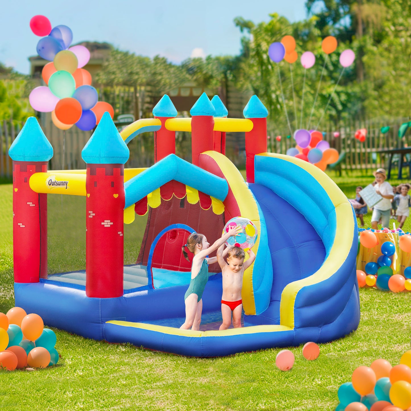 Kids Bouncy Castle, with Slide, Pool, Trampoline, Climbing Wall