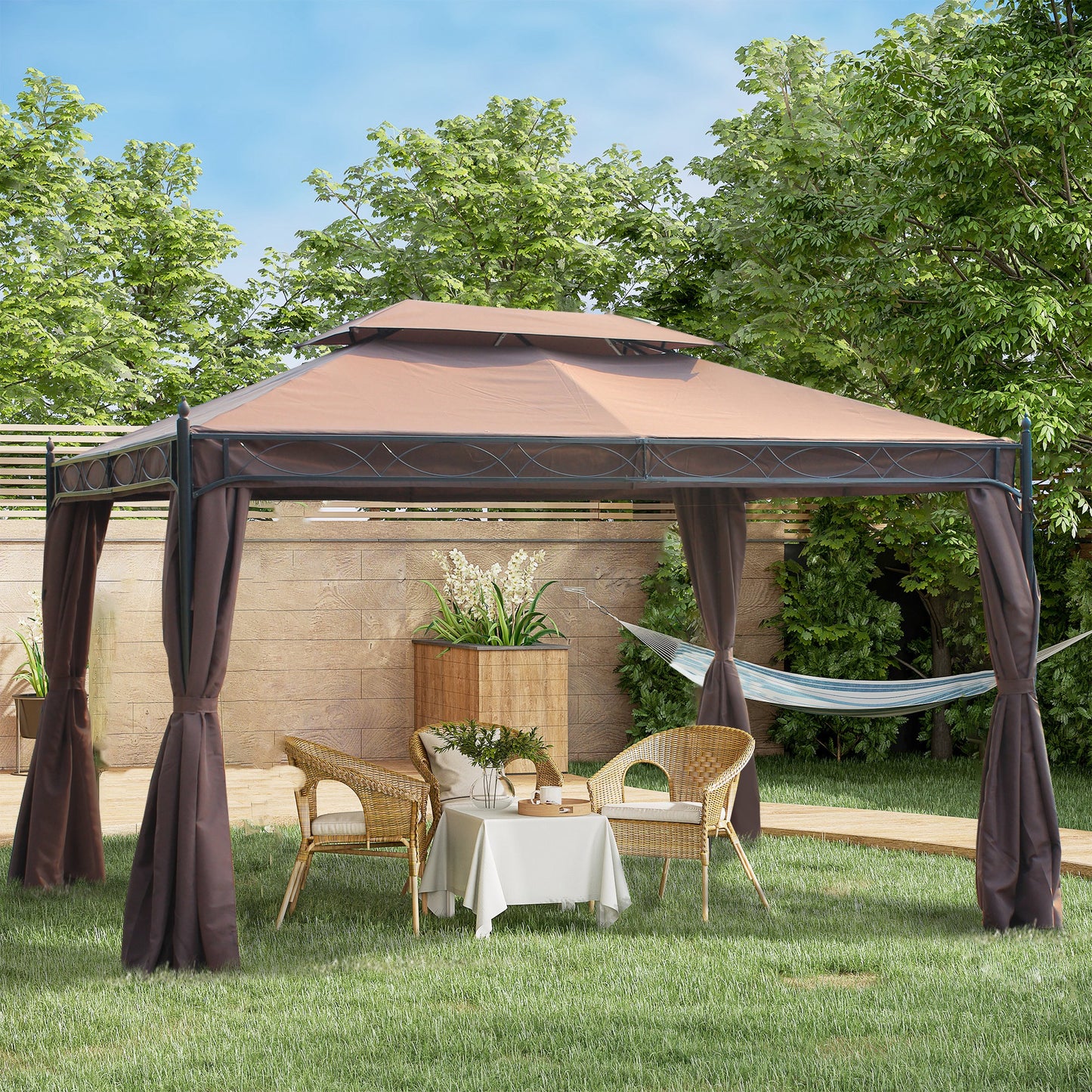 3 x 4m Garden Gazebo, Double Roof Marquee Canopy Shelter