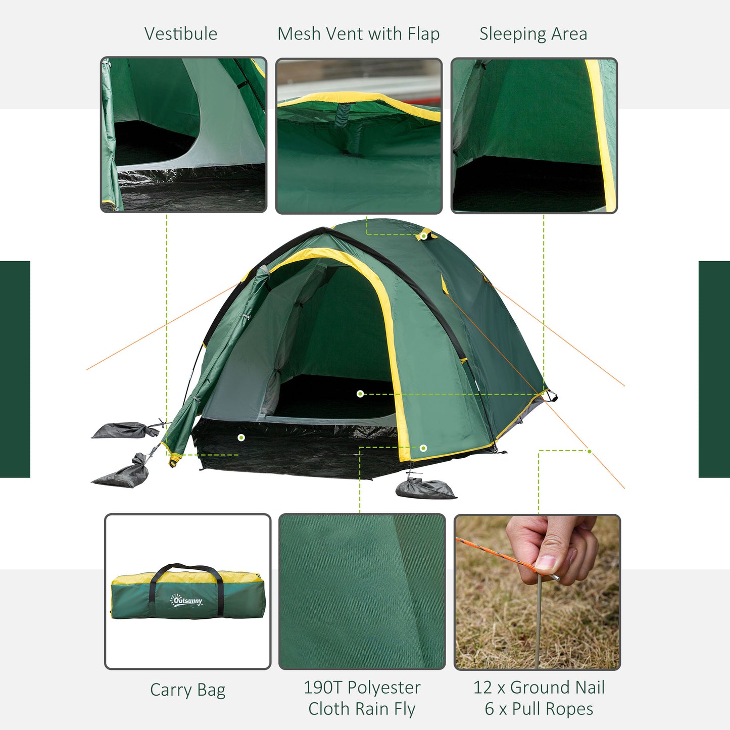 Dome Tent for 2 Person Camping Tent with Large Windows
