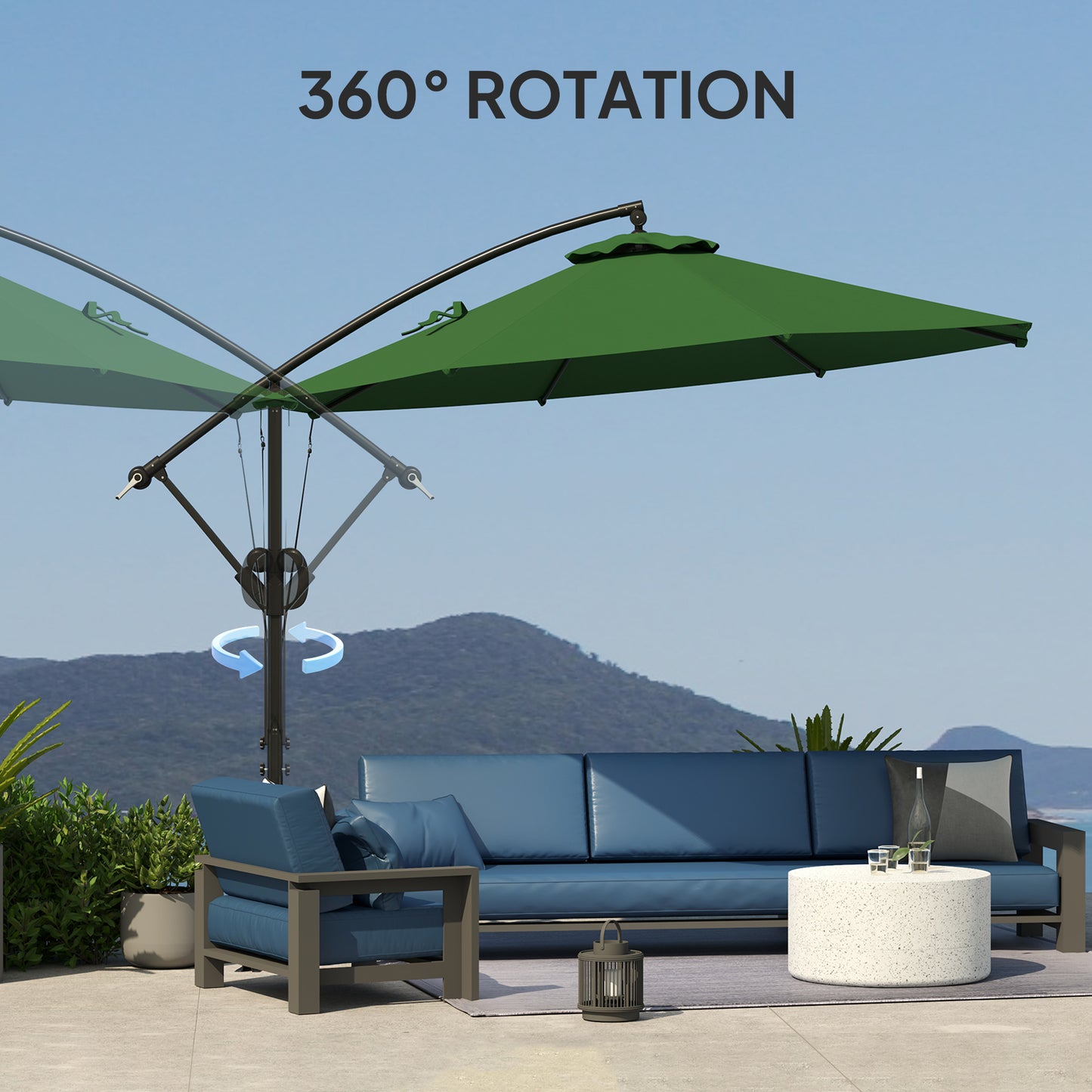 3(m) Garden Cantilever Parasol with Cover and Wind Protection Strap