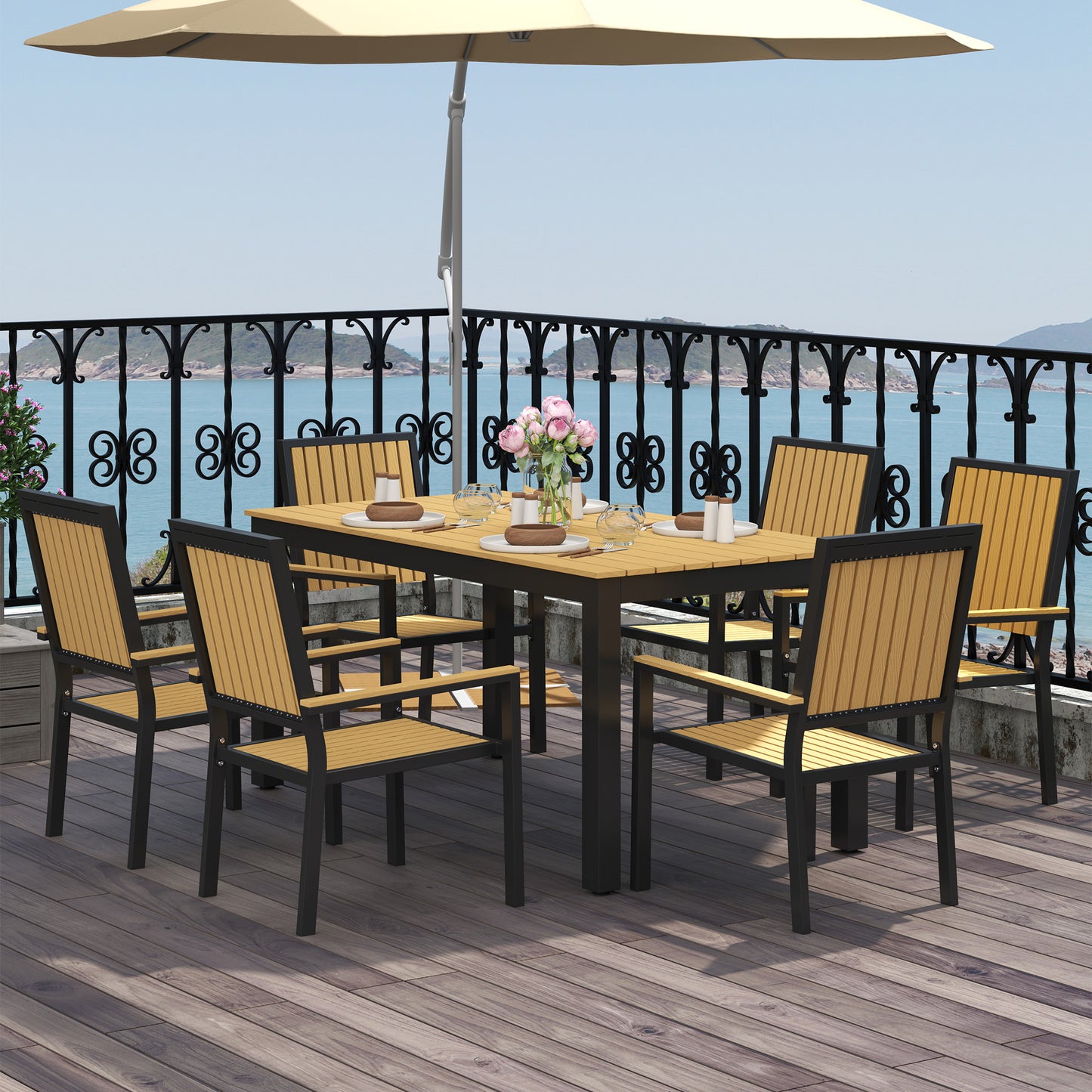 6 Seater Garden Dining Set with Stackable Chairs, Aluminium Frame (1)