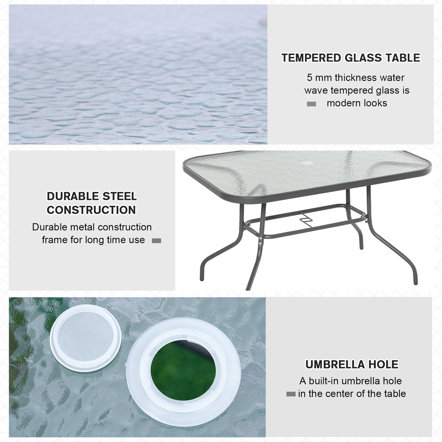 Garden Dining Table Glass Top Metal Frame
