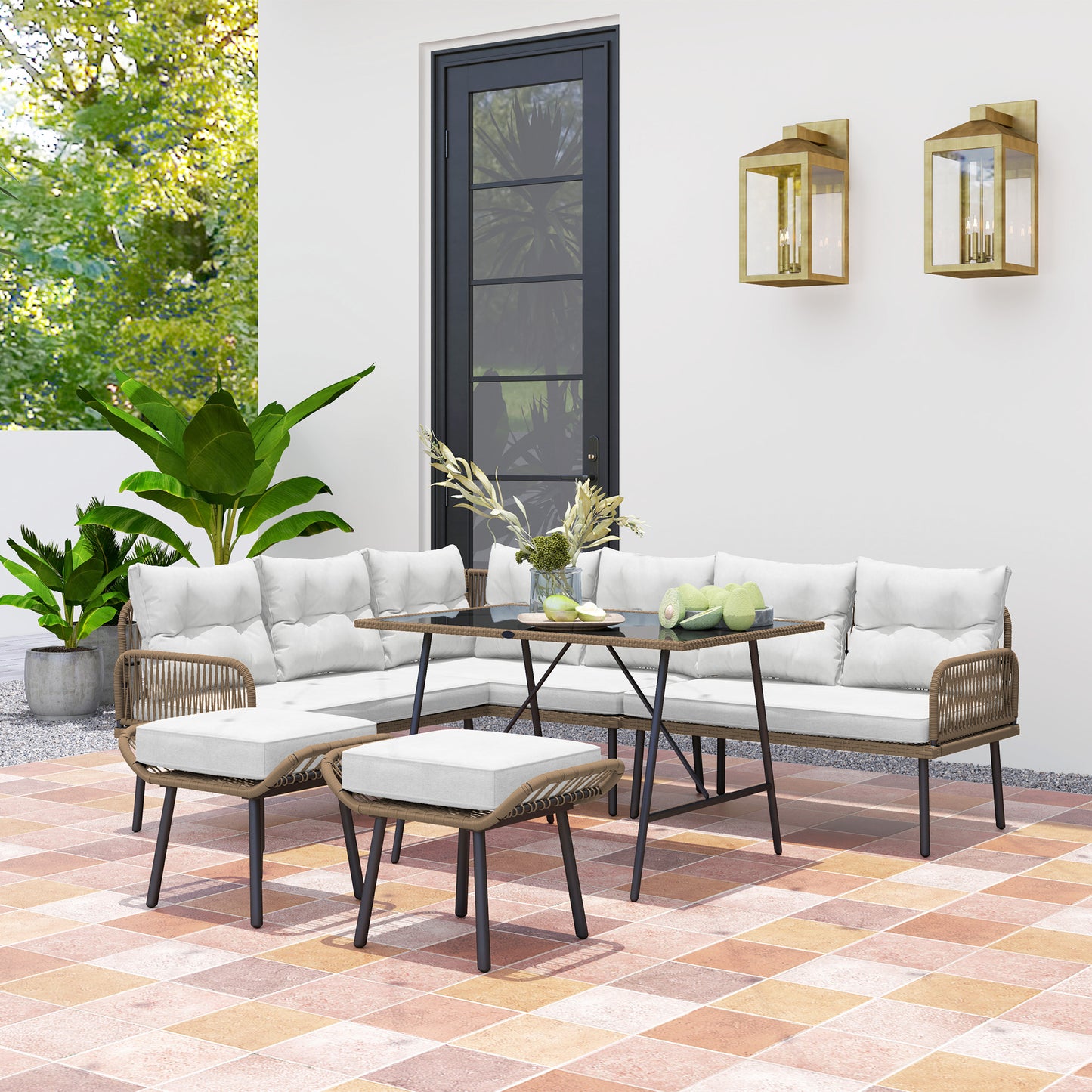 6 Piece Rattan Garden Furniture Set