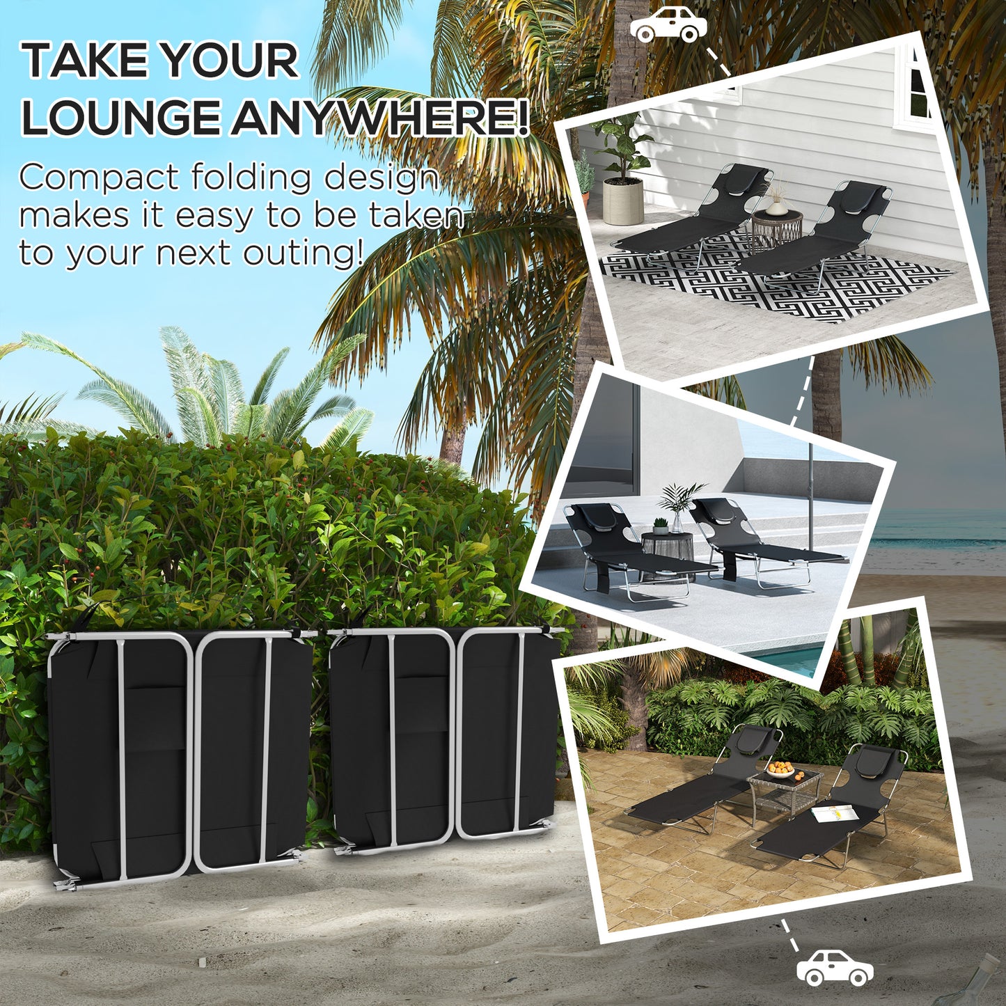 Foldable Sun Lounger Set of 2